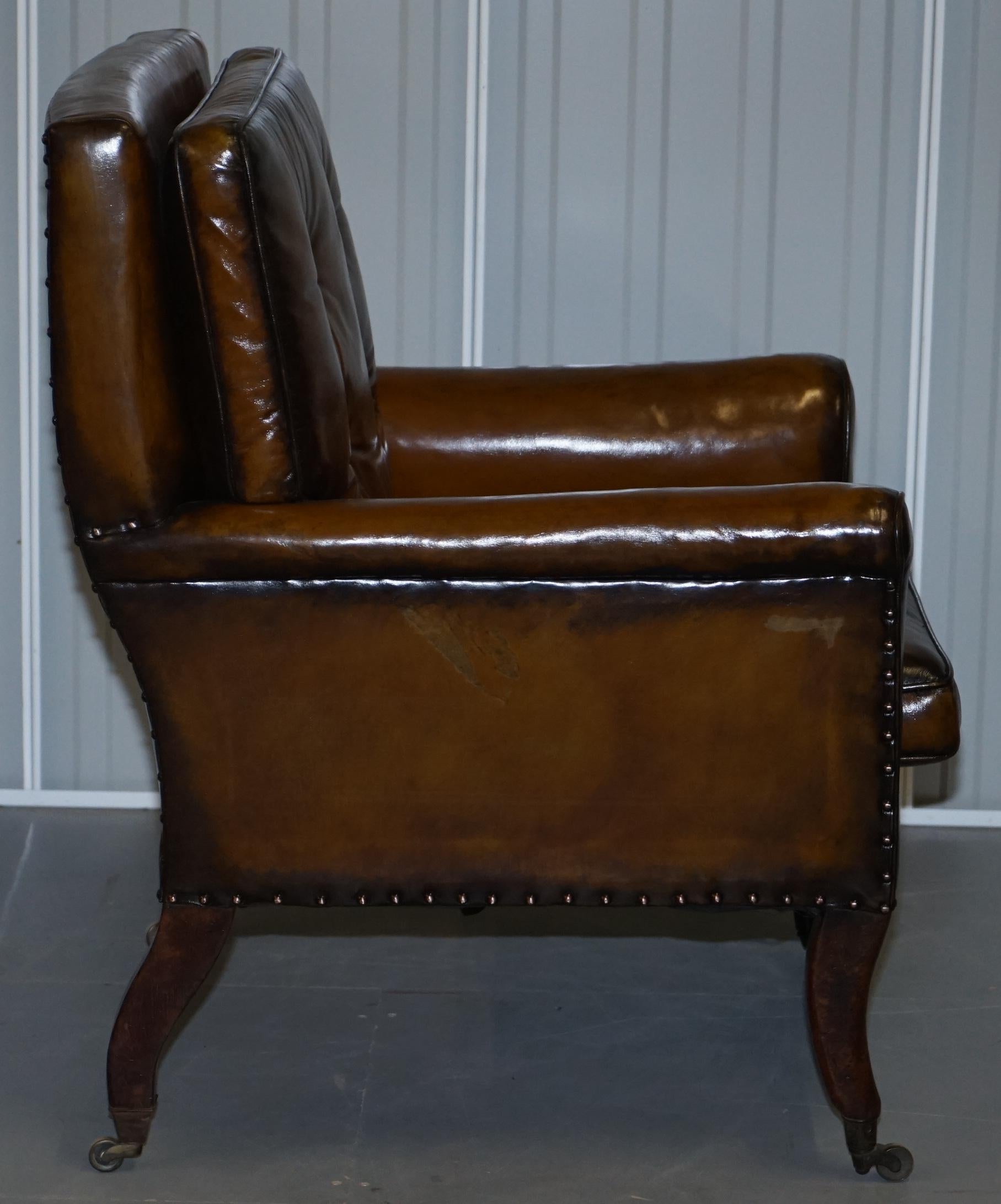 Hardwood Original Regency circa 1810 Hand Dyed Brown Leather Gentleman's Club Armchair