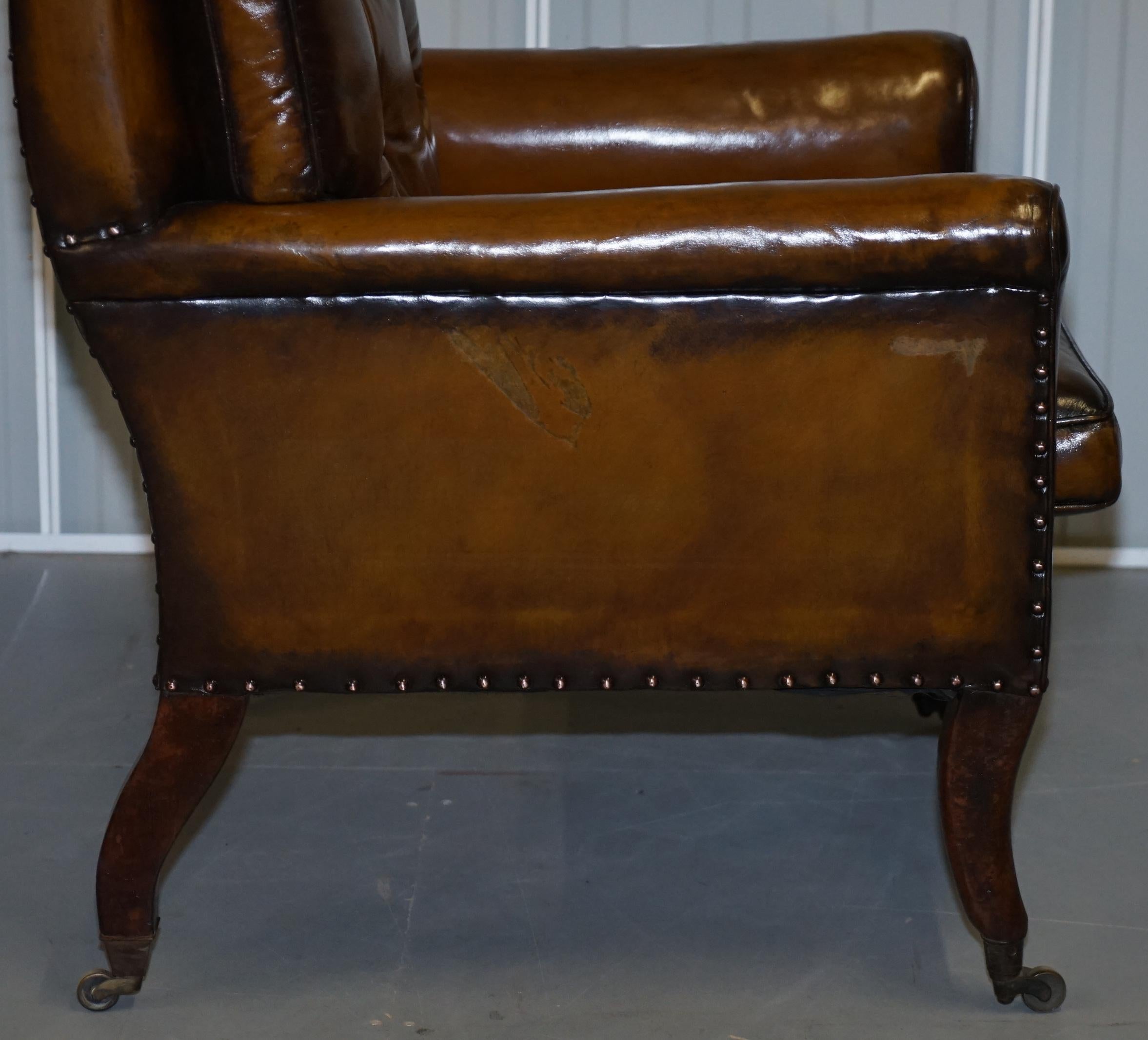 Original Regency circa 1810 Hand Dyed Brown Leather Gentleman's Club Armchair 1