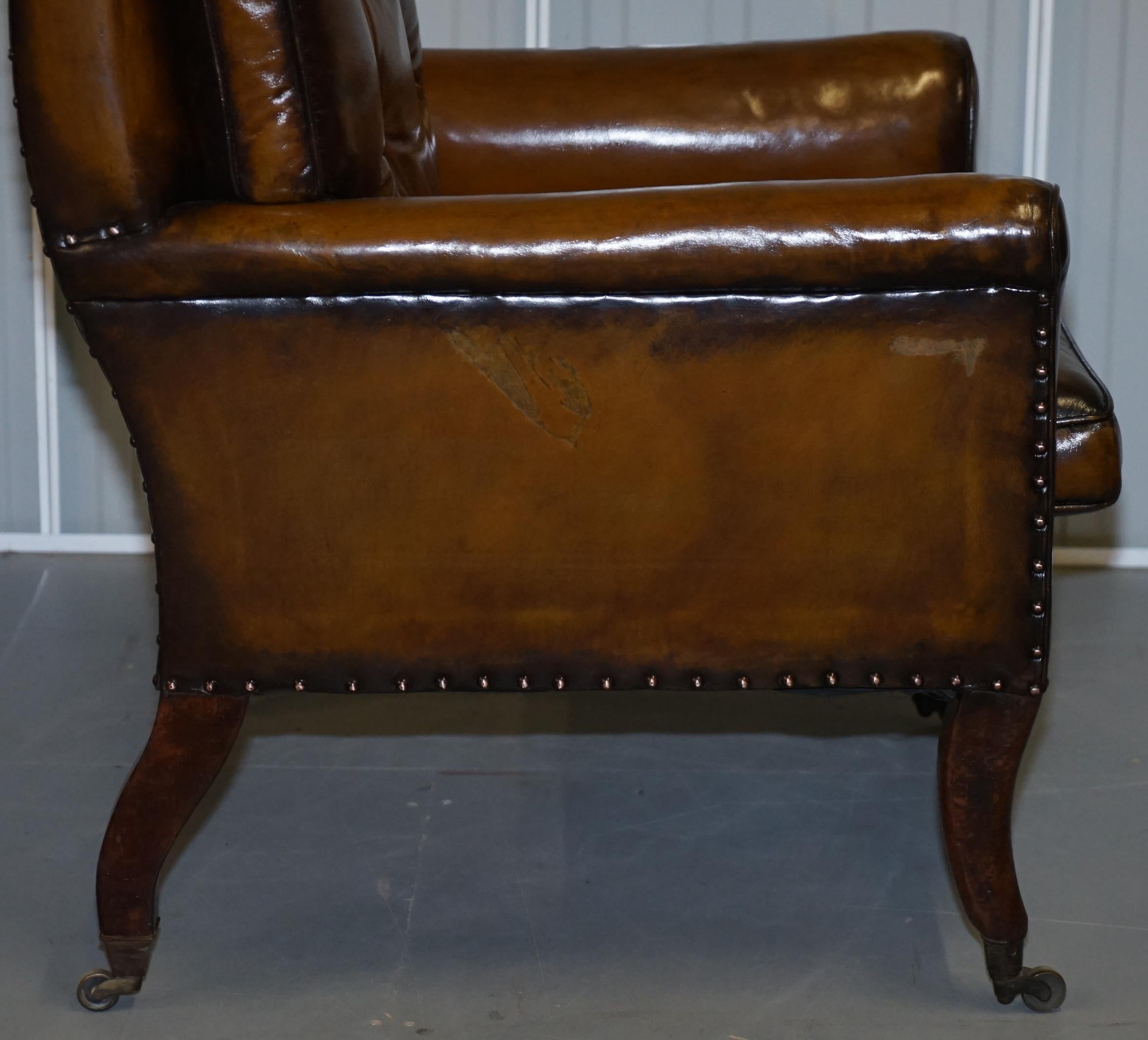 Original Regency circa 1810 Hand Dyed Brown Leather Gentleman's Club Armchair 3