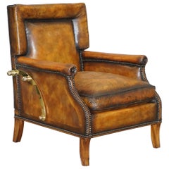 Original Regency circa 1810 Restored Brown Leather & Brass Recliner Armchair