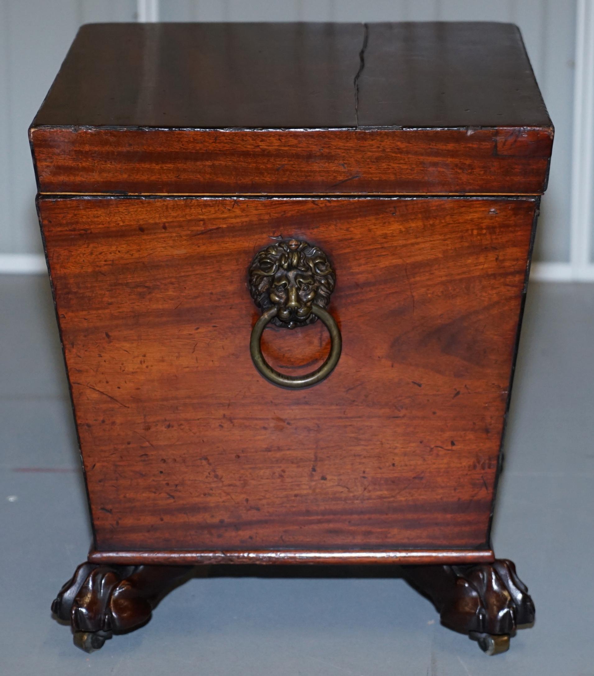 Original Regency circa 1815 Hardwood Wine Cooler Lion Brass Handles Paw Feet For Sale 7