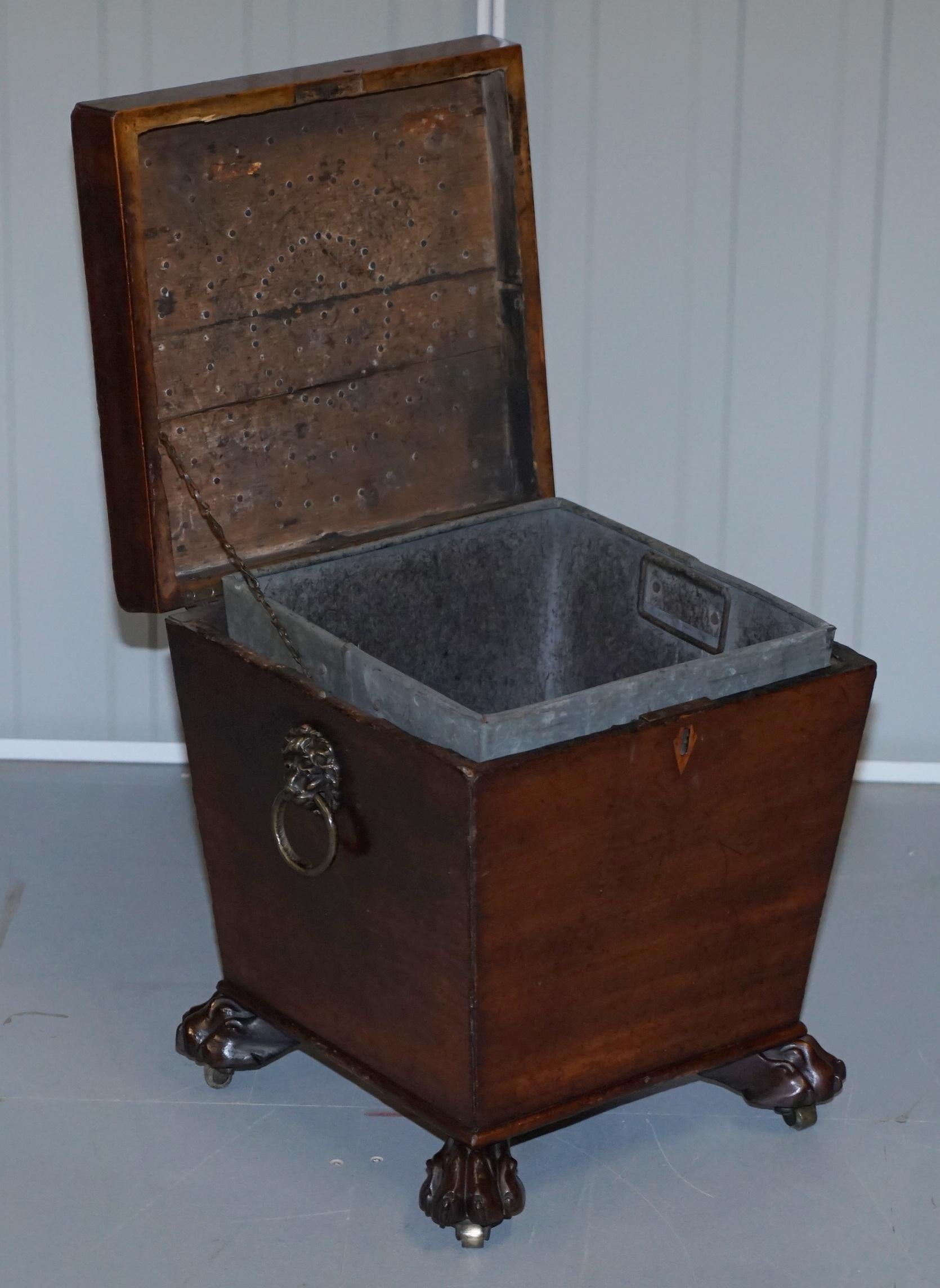 Original Regency circa 1815 Hardwood Wine Cooler Lion Brass Handles Paw Feet For Sale 9