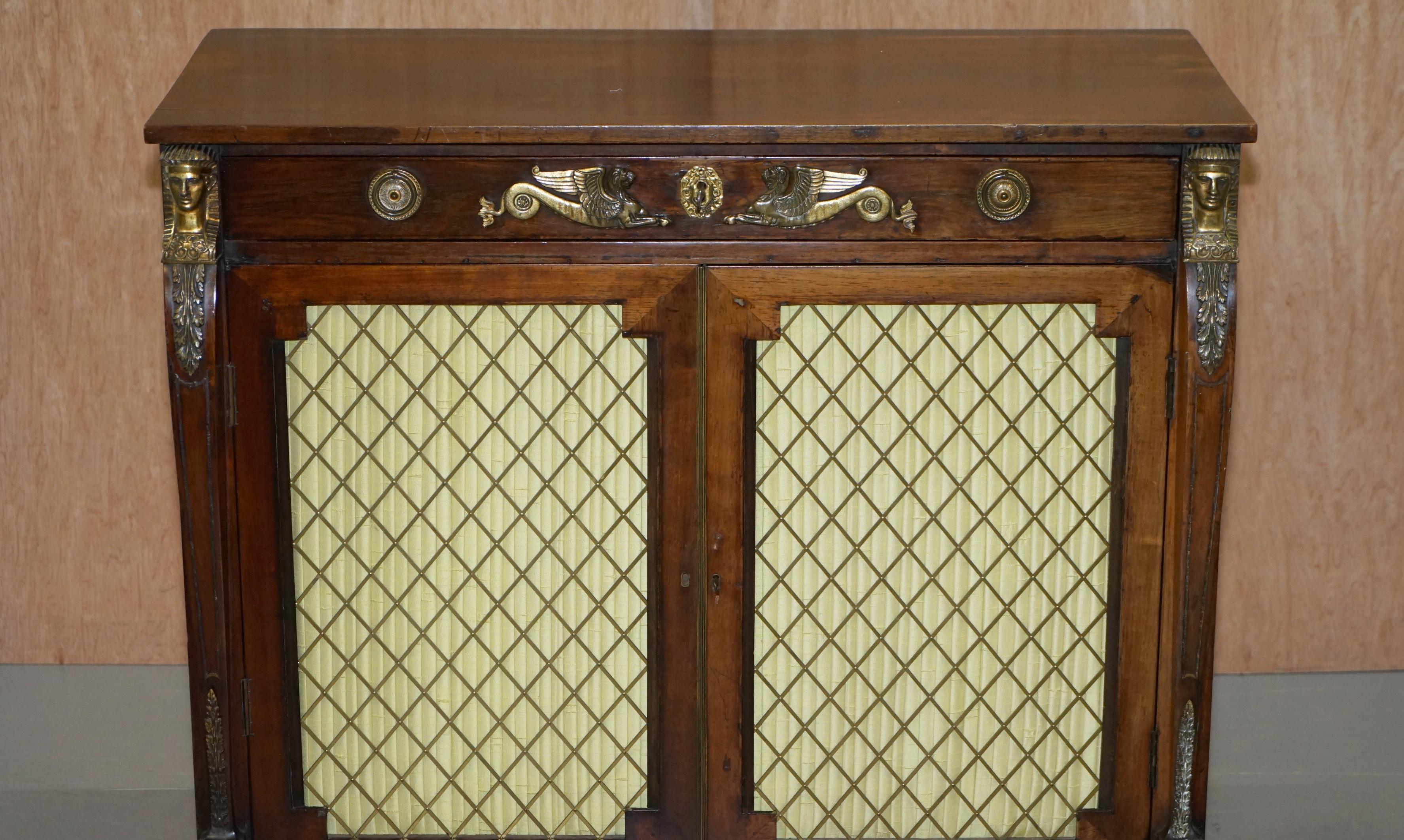 English Original Regency Hardwood Egyptian Revival Ormolu-Mounted Sideboard Cupboard