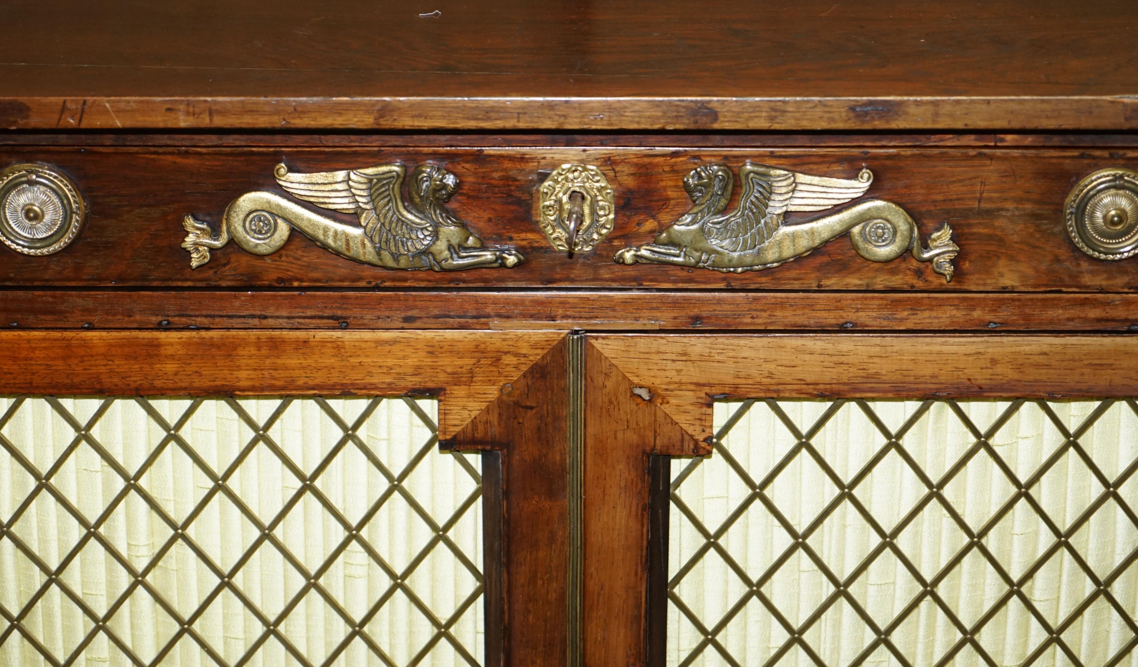 19th Century Original Regency Hardwood Egyptian Revival Ormolu-Mounted Sideboard Cupboard