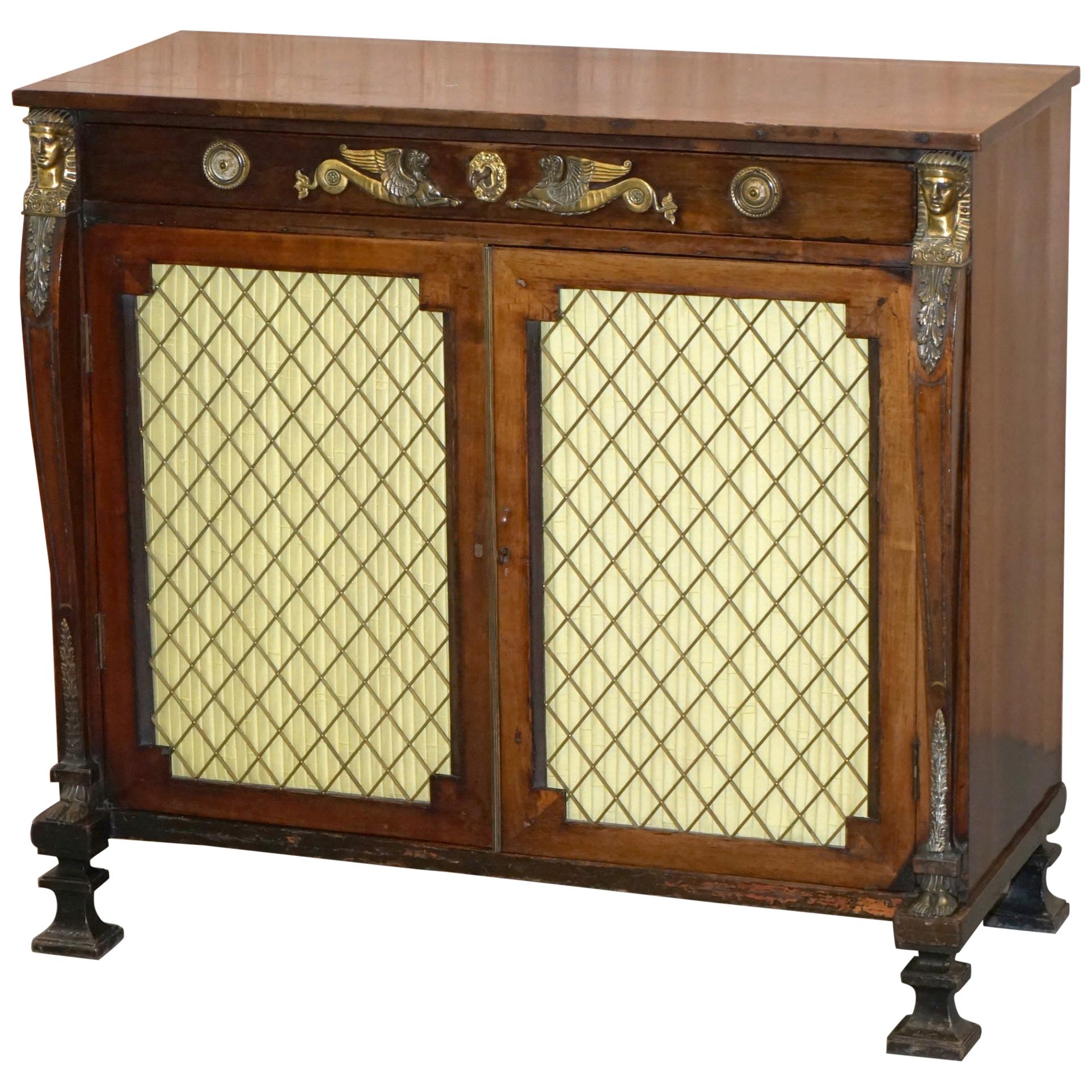 Original Regency Hardwood Egyptian Revival Ormolu-Mounted Sideboard Cupboard