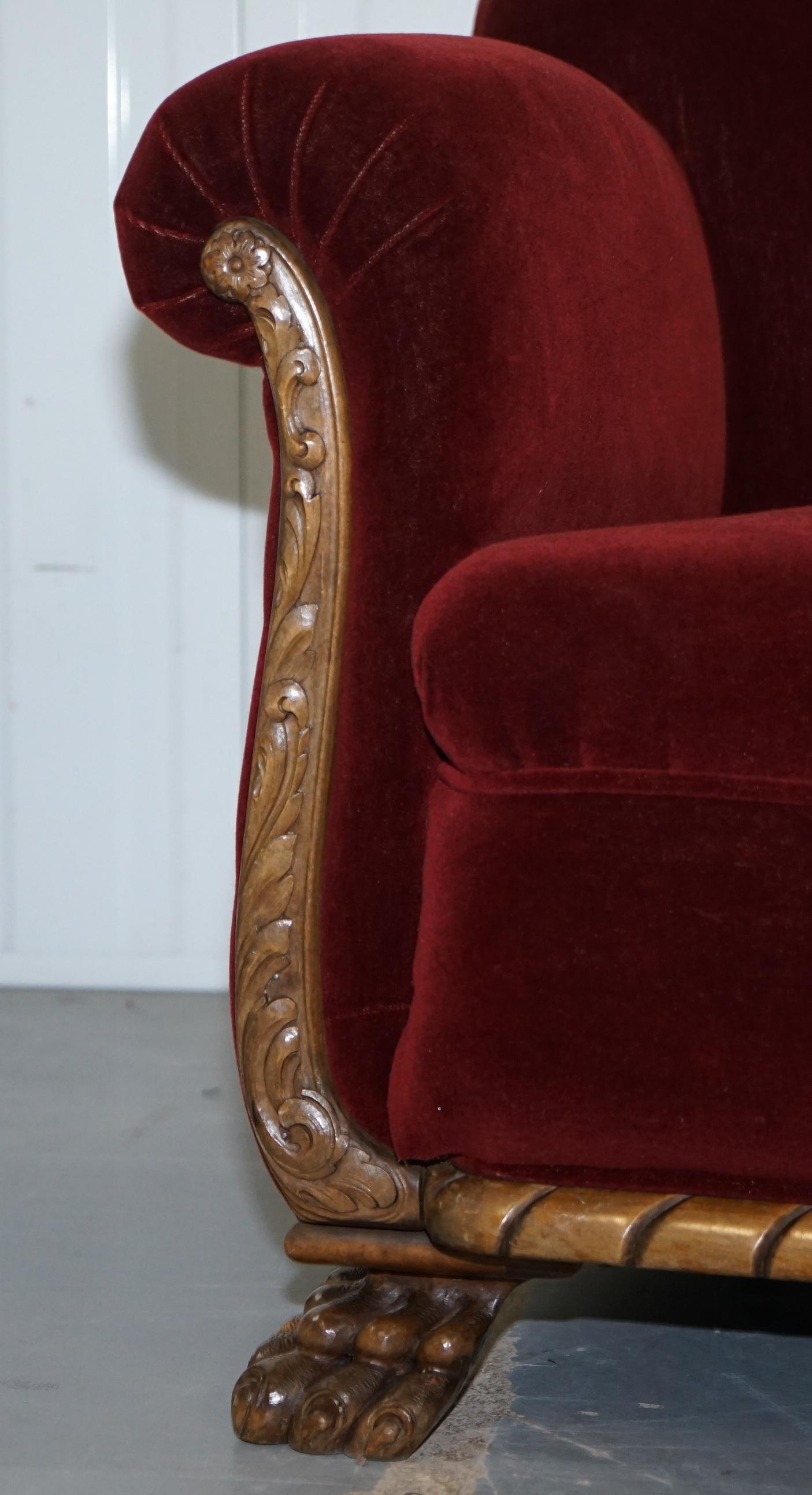 Original Regency Mahogany Framed Overside Lion Hair Paw Feet Sofa Armchair Suite 4