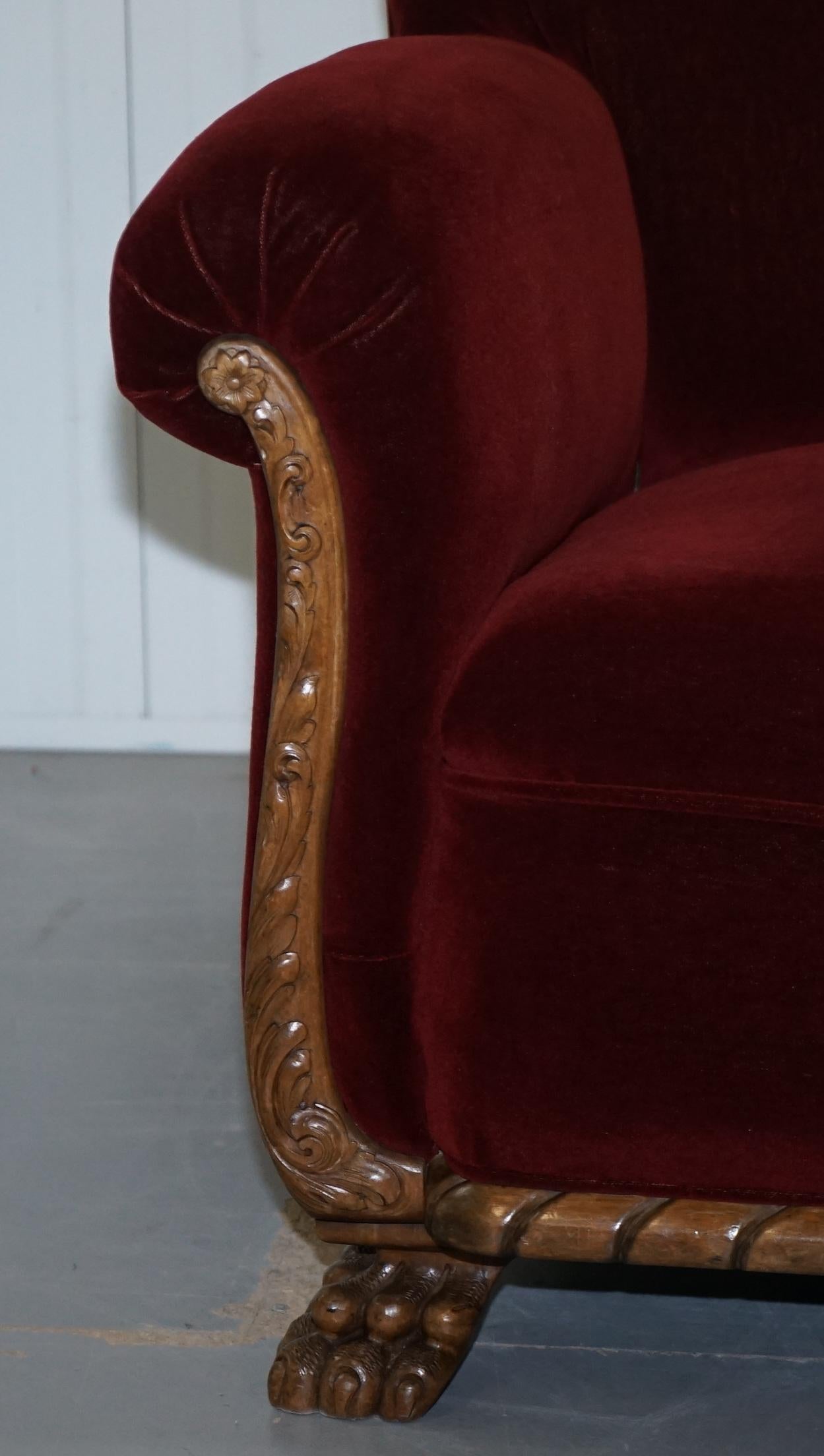 Original Regency Mahogany Framed Overside Lion Hair Paw Feet Sofa Armchair Suite 10