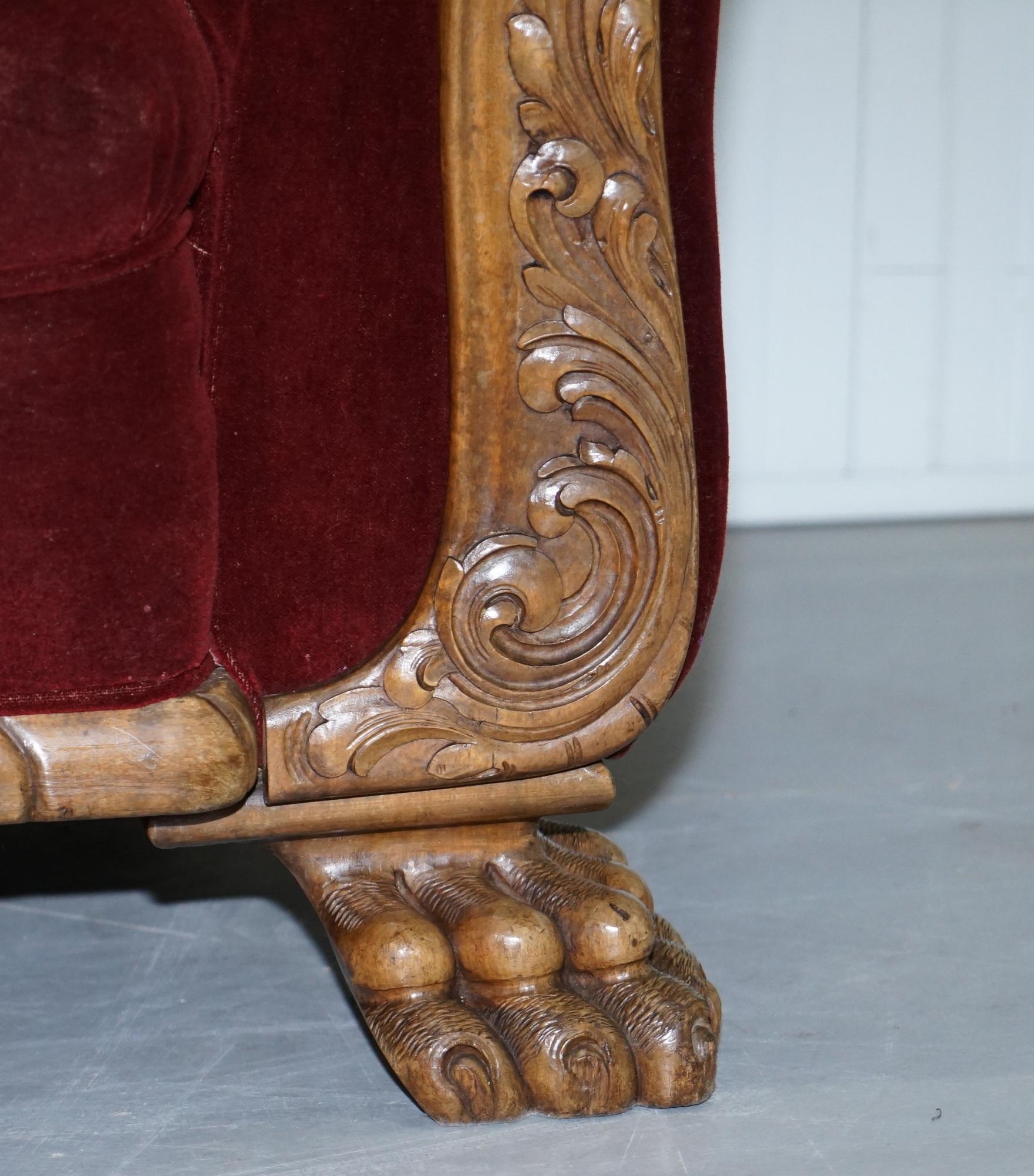 Hand-Crafted Original Regency Mahogany Framed Overside Lion Hair Paw Feet Sofa Armchair Suite