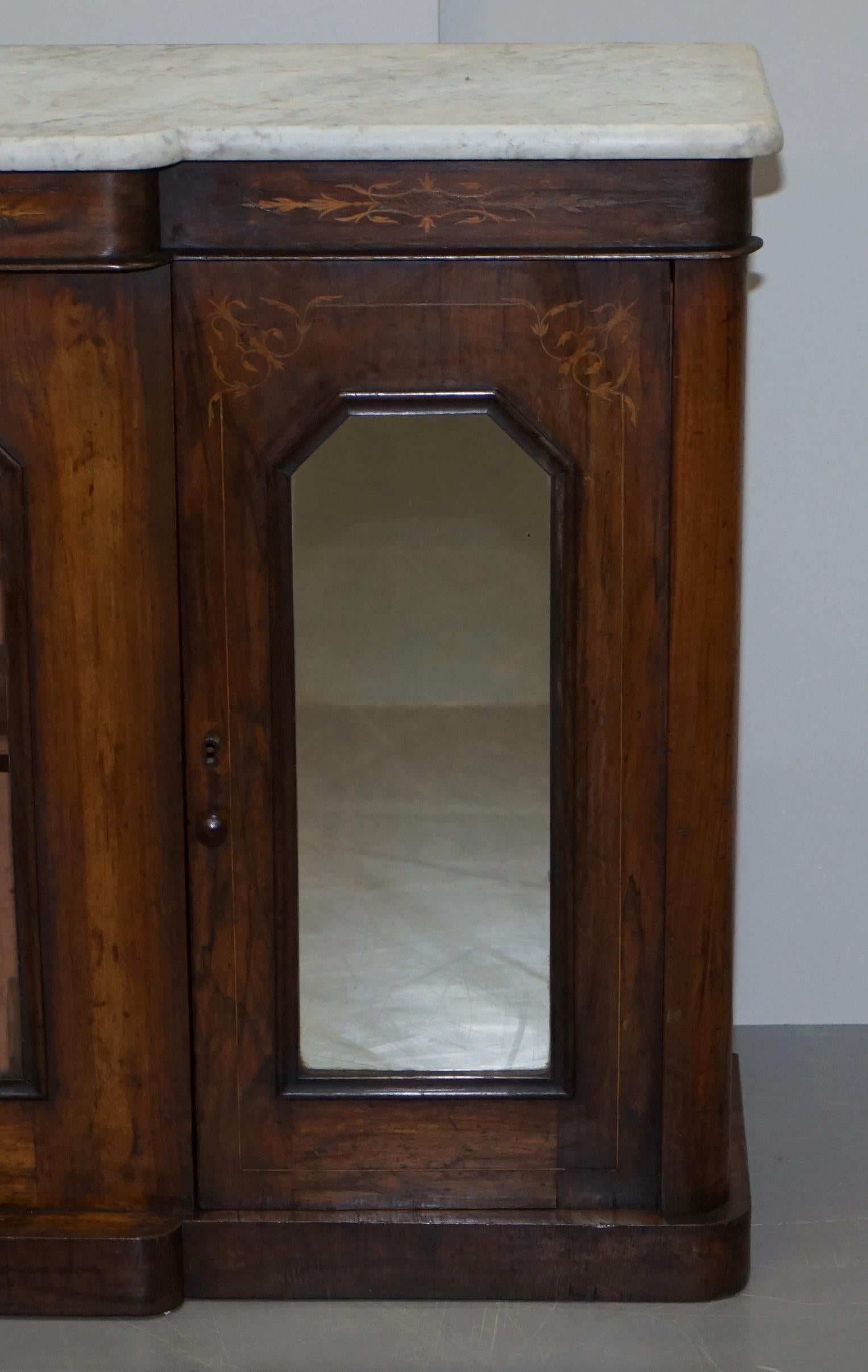 Original Regency Walnut and Marble Credenza Sideboard Cupboard Mirrored Doors For Sale 6