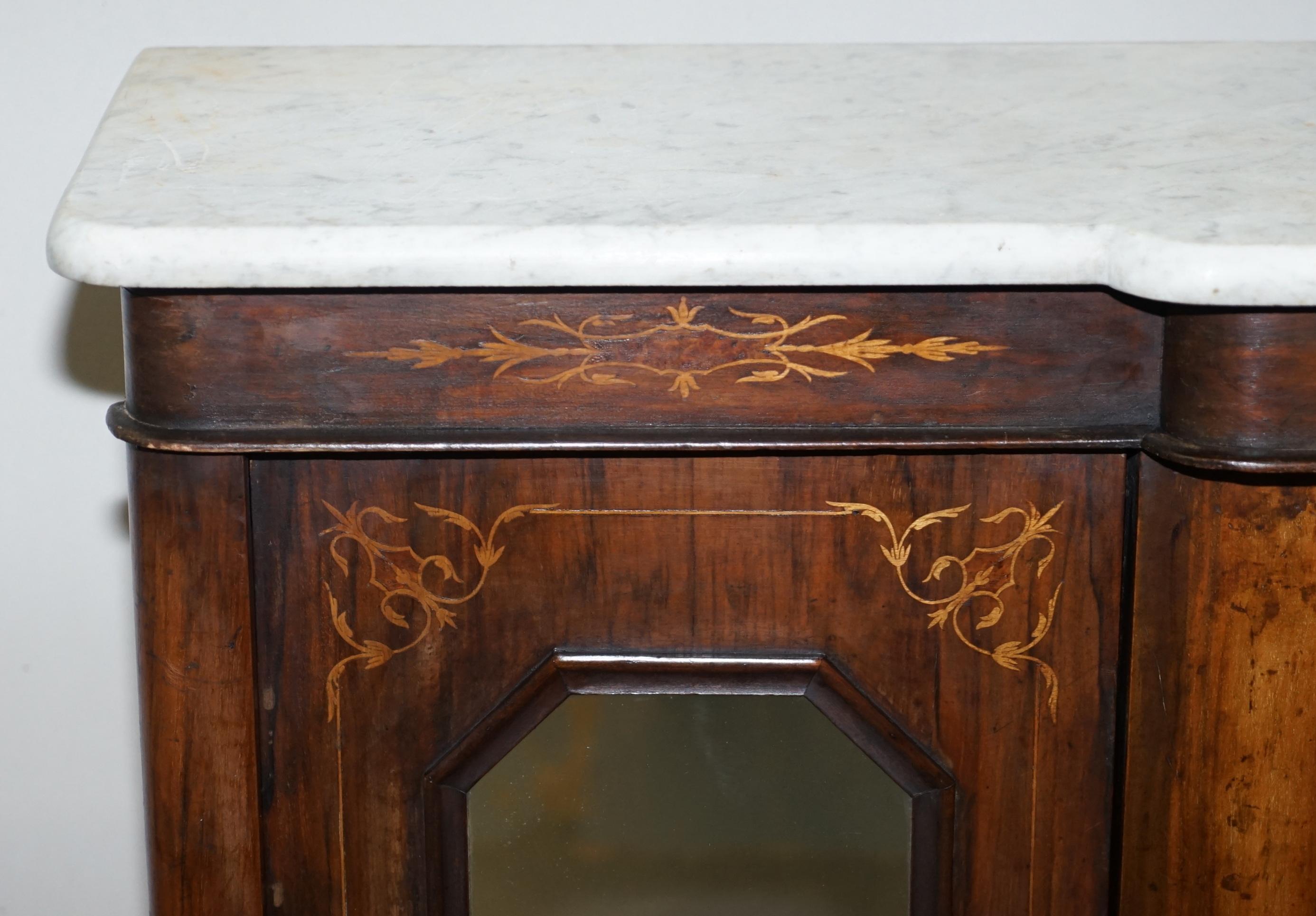 Original Regency Walnut and Marble Credenza Sideboard Cupboard Mirrored Doors For Sale 8