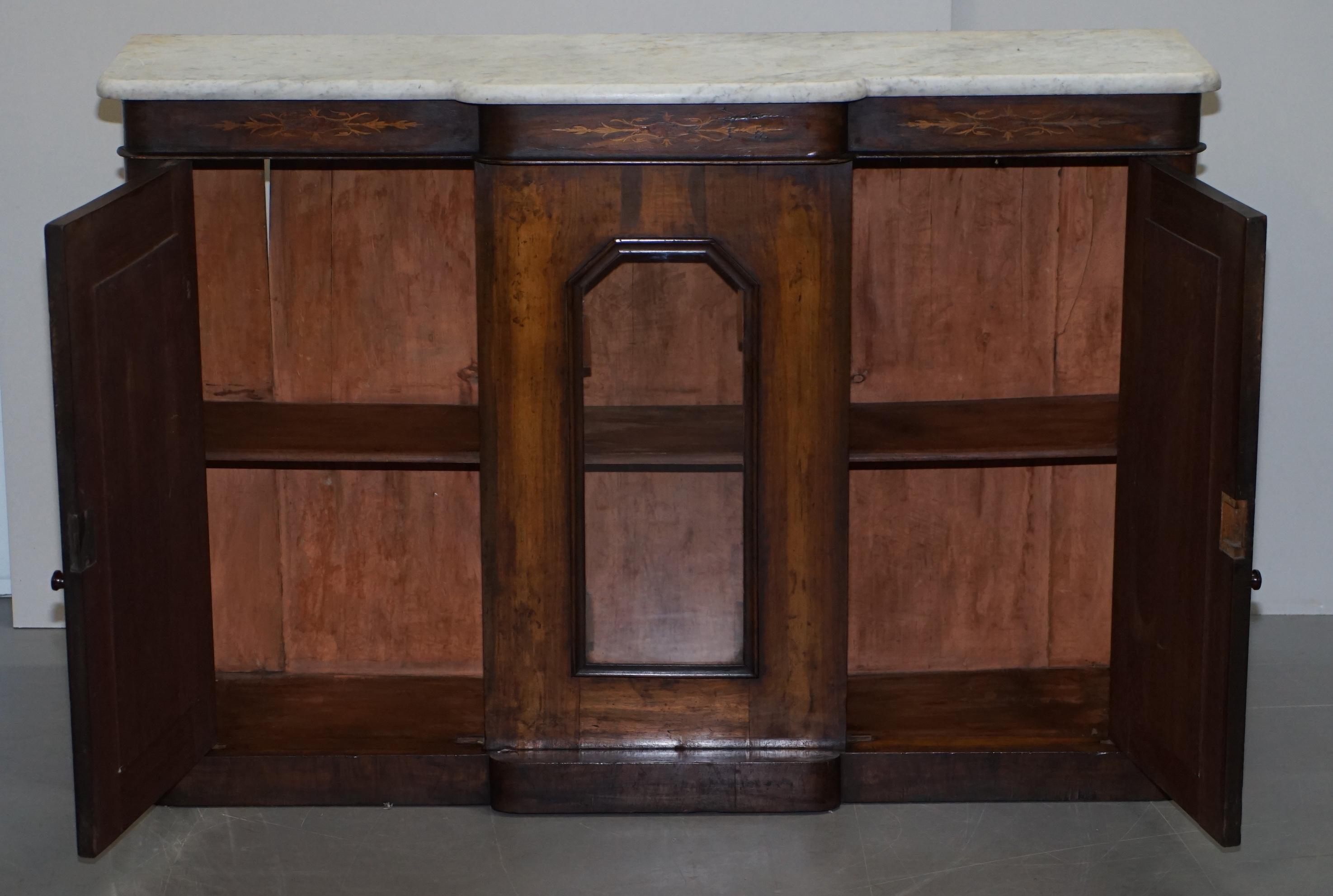 Original Regency Walnut and Marble Credenza Sideboard Cupboard Mirrored Doors For Sale 13