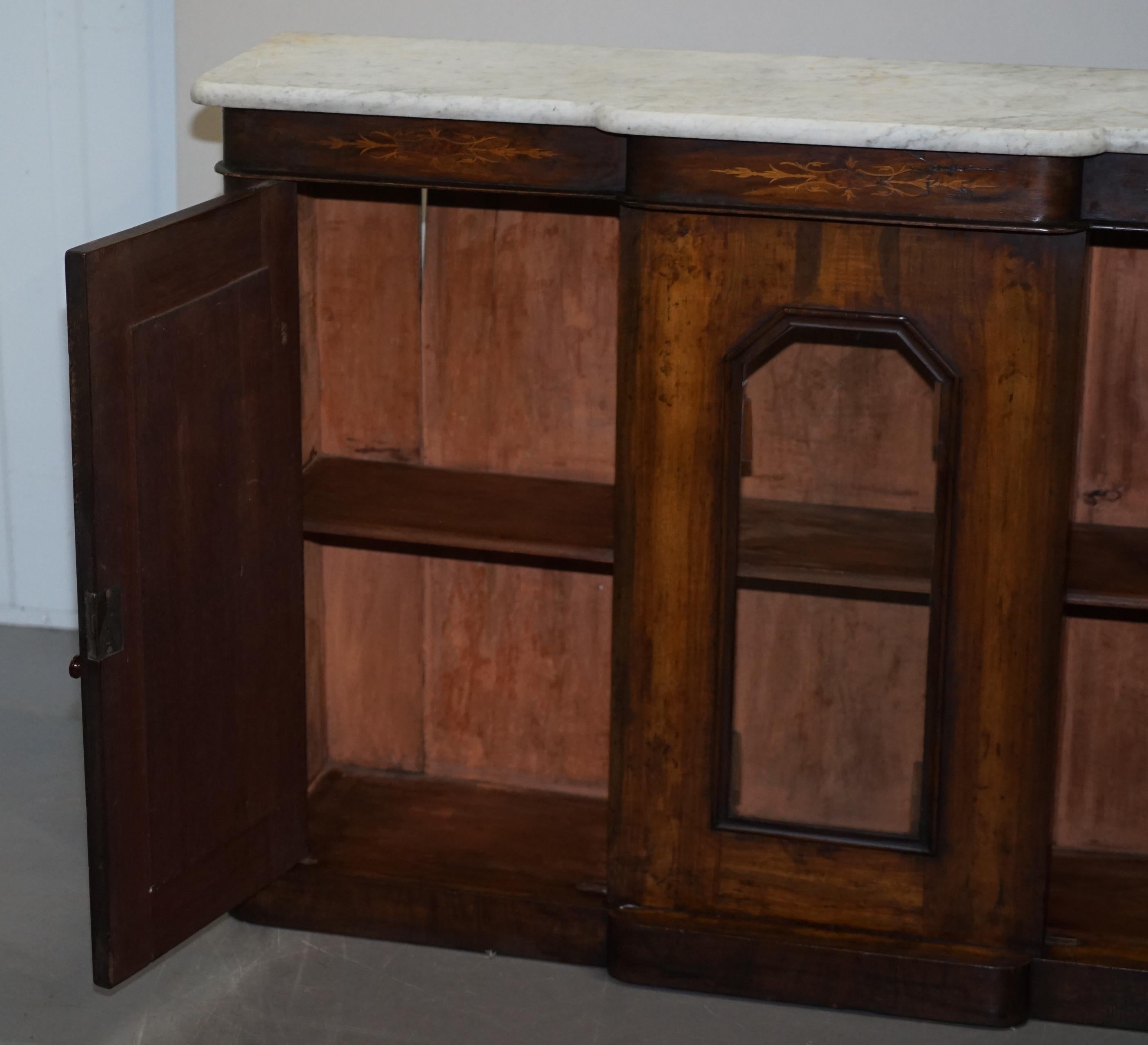 Original Regency Walnut and Marble Credenza Sideboard Cupboard Mirrored Doors For Sale 14