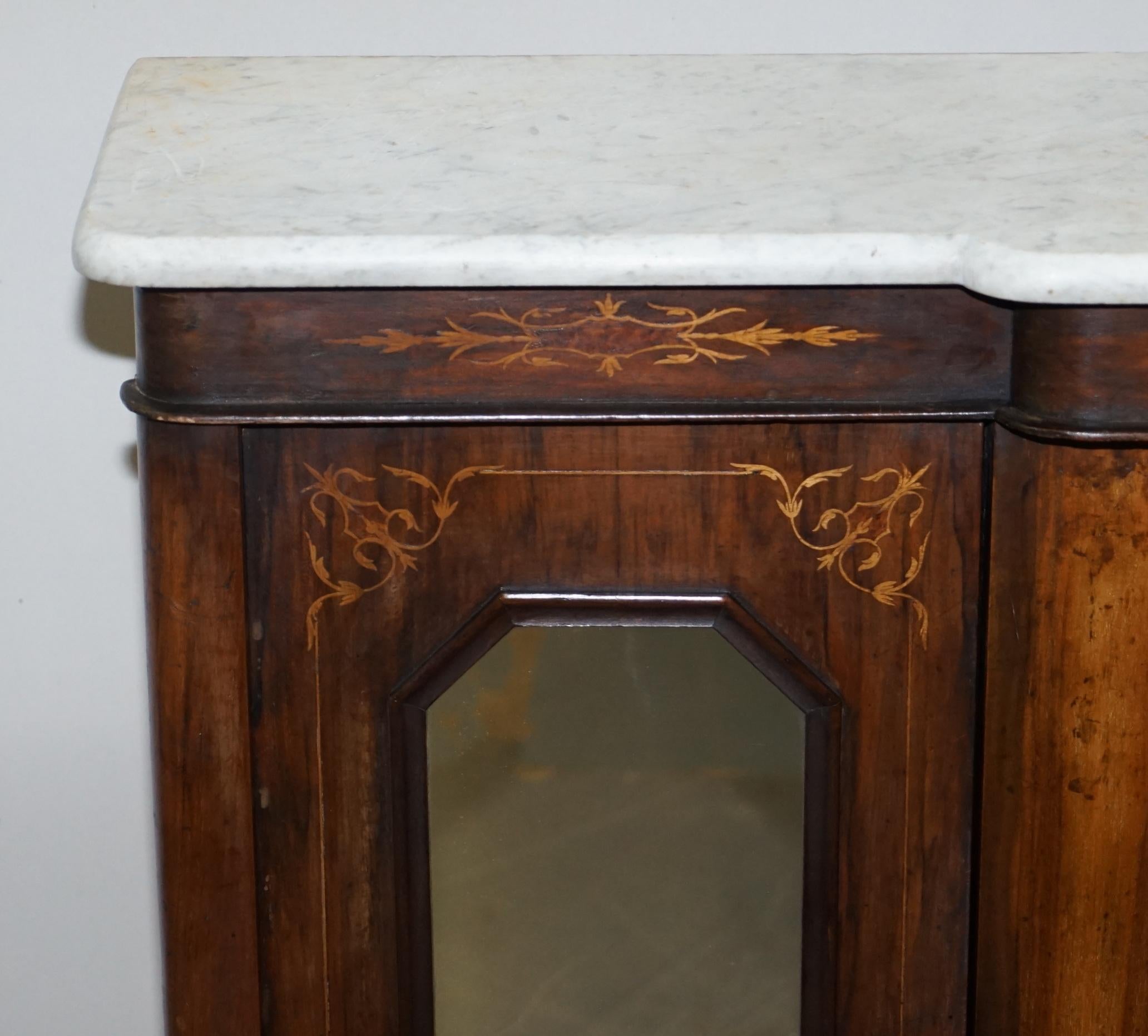 Original Regency Walnut and Marble Credenza Sideboard Cupboard Mirrored Doors For Sale 2
