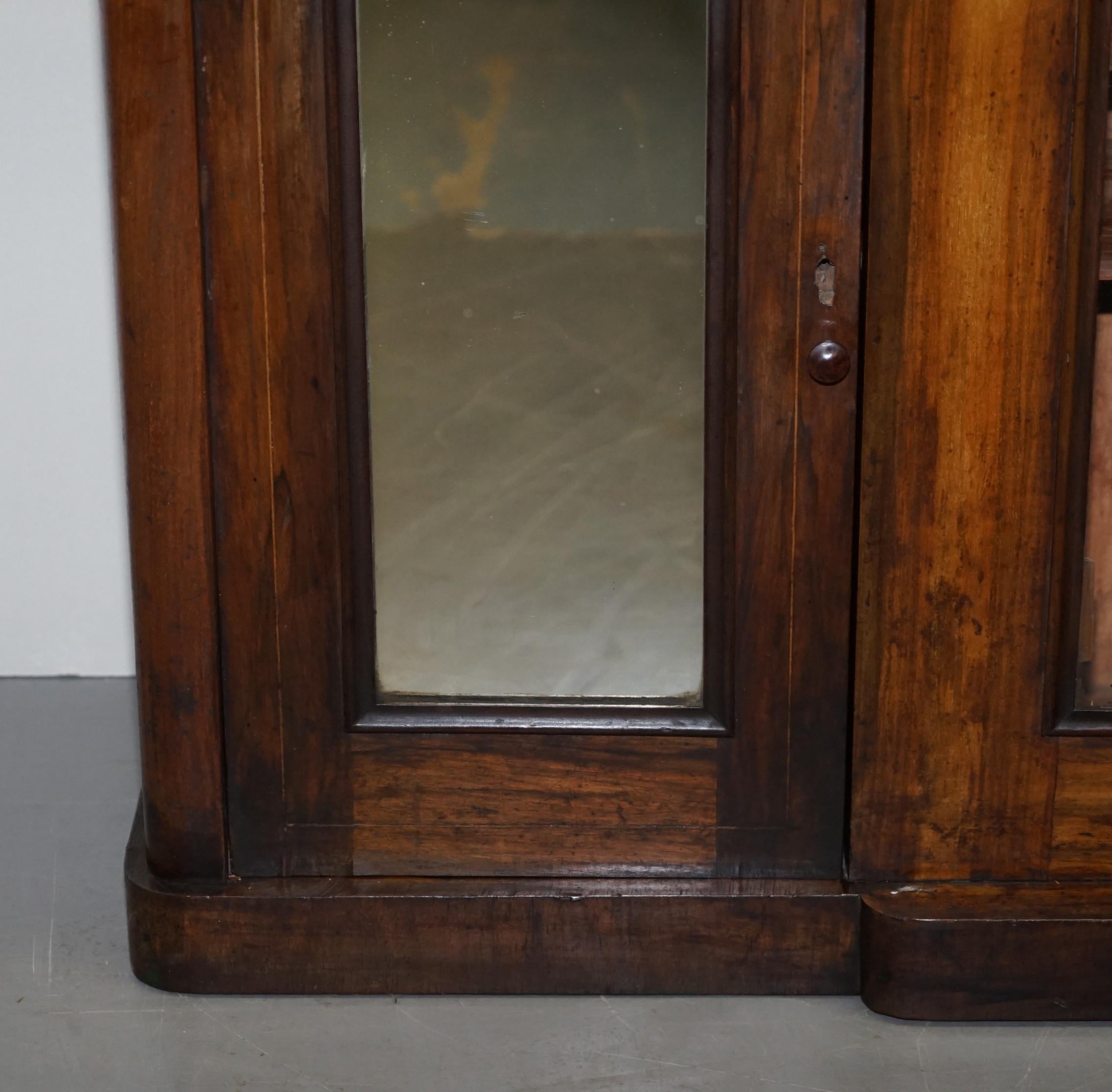 Original Regency Walnut and Marble Credenza Sideboard Cupboard Mirrored Doors For Sale 3