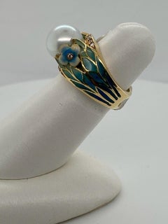 "Original Reproduction" Art Nouveau Enamel, Diamond and Pearl Ring