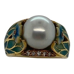 "Original Reproduction" Art Nouveau Enamel, Diamond and Pearl Ring