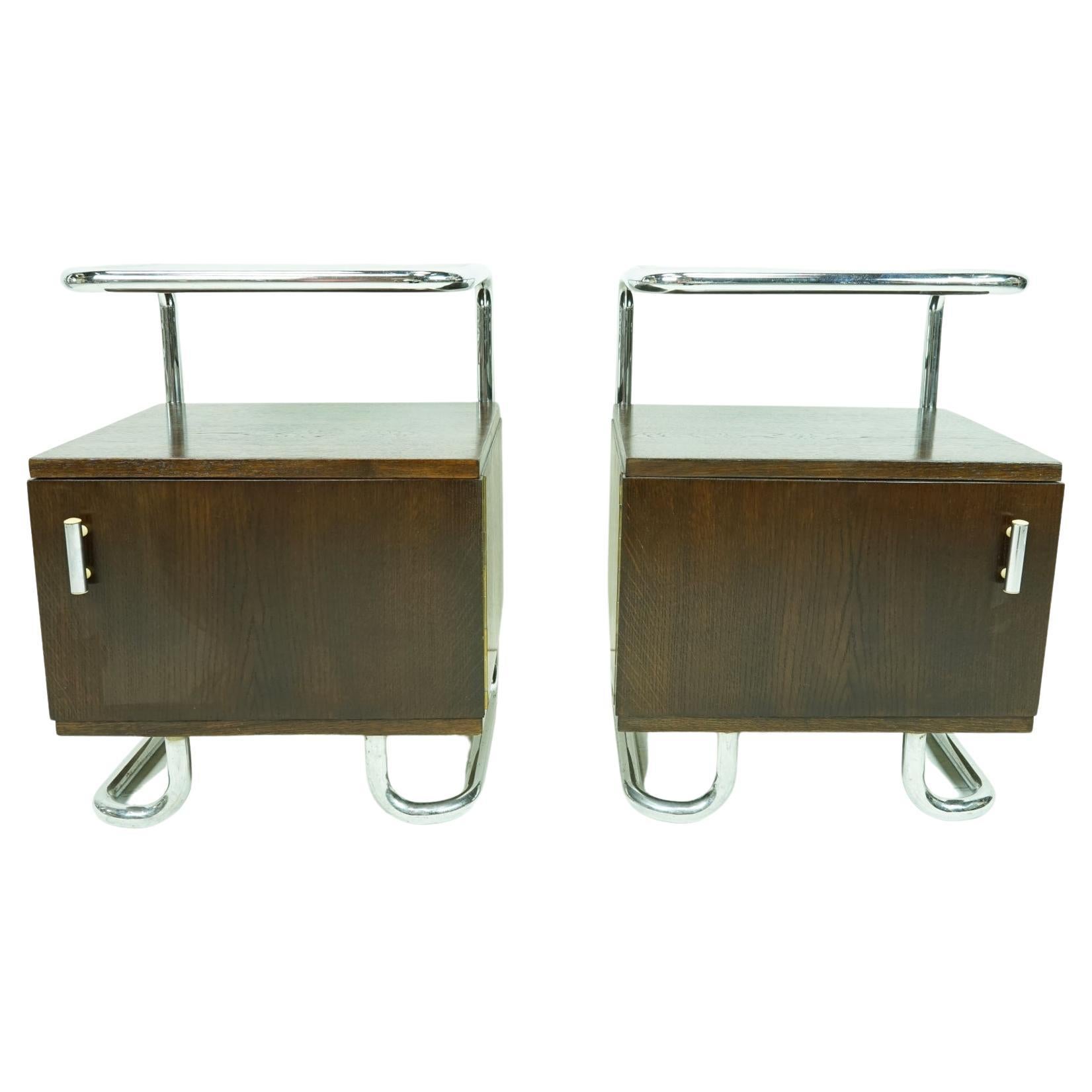 Original Restored Bauhaus Nightstands 'Set of 2' by Gottwald Bedside Tables