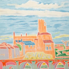 Affiche de voyage en chemin de fer français SNCF restaurée d'origine, Languedoc vers 1956