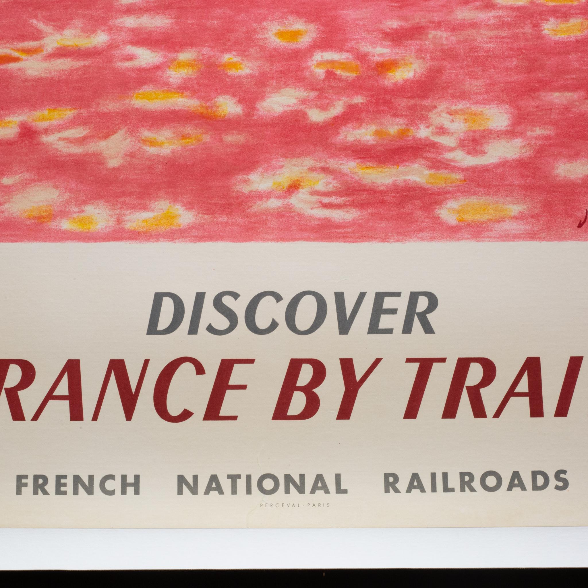 Restaurierte Lithographie SNCF Französische Eisenbahn Reiseplakat, Languedoc um 1956, Original (20. Jahrhundert) im Angebot