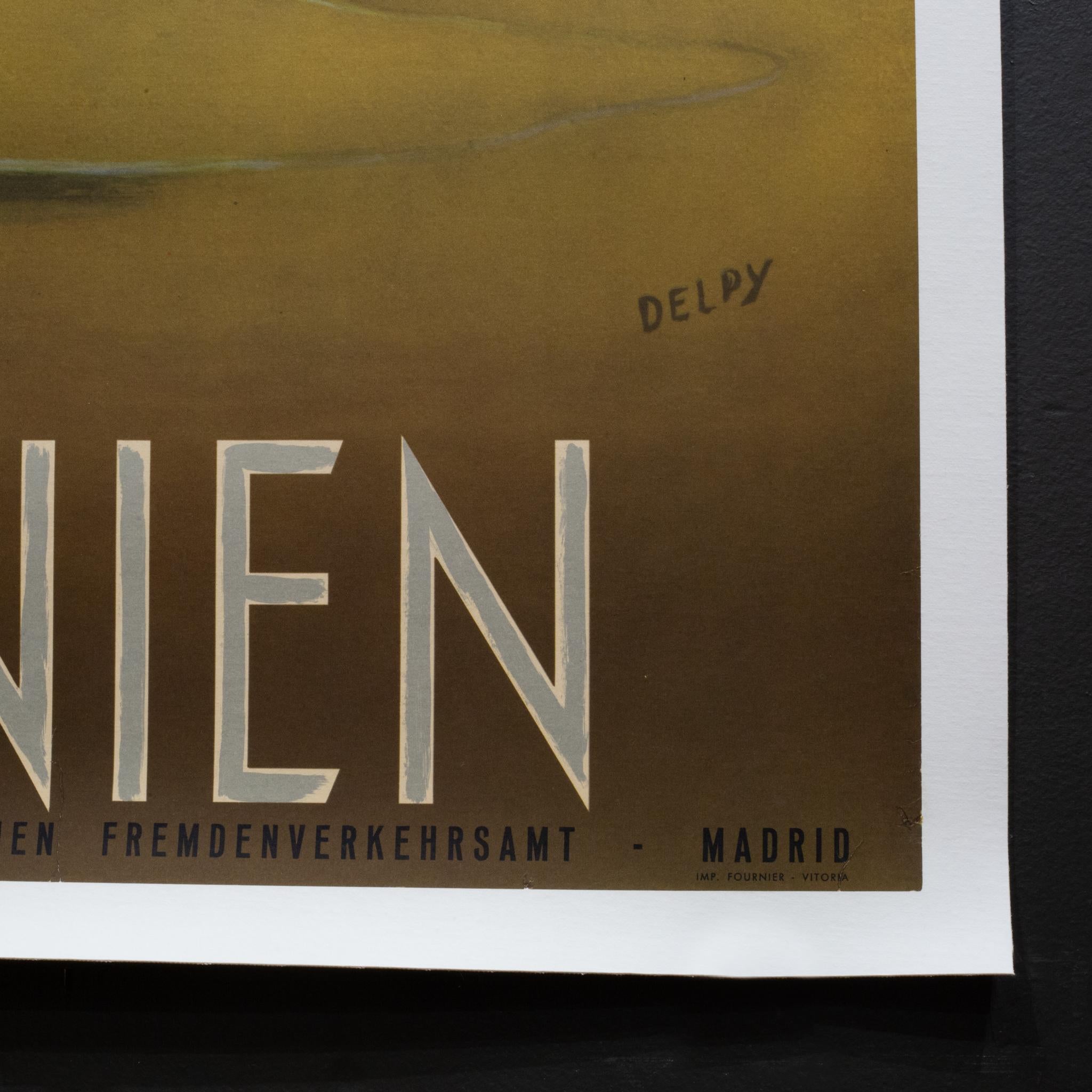 Restauriertes deutsches Reiseplakat für Spanien von Delpy, um 1945 (20. Jahrhundert) im Angebot