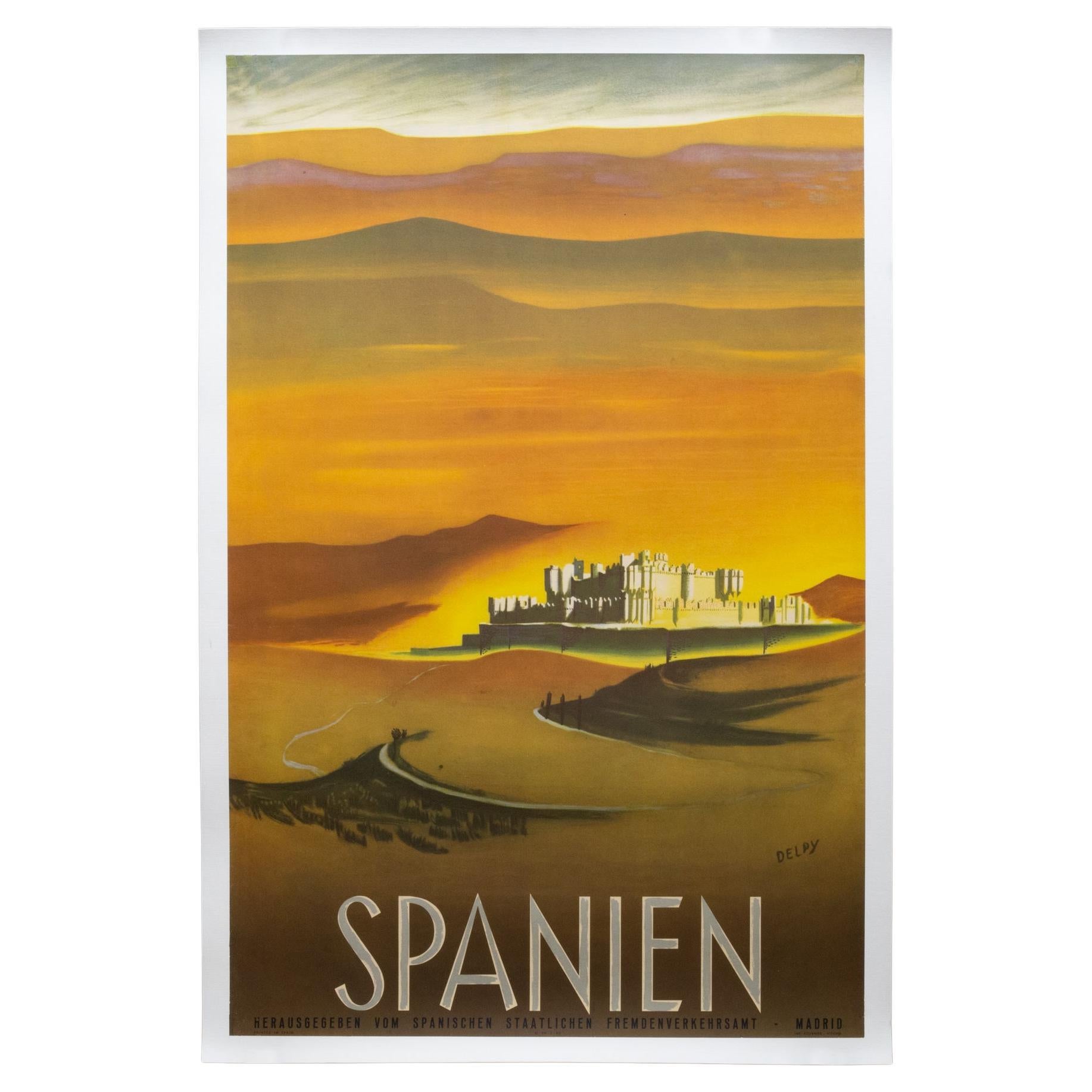 Affiche de voyage allemande d'origine restaurée pour l'Espagne par Delpy, vers 1945