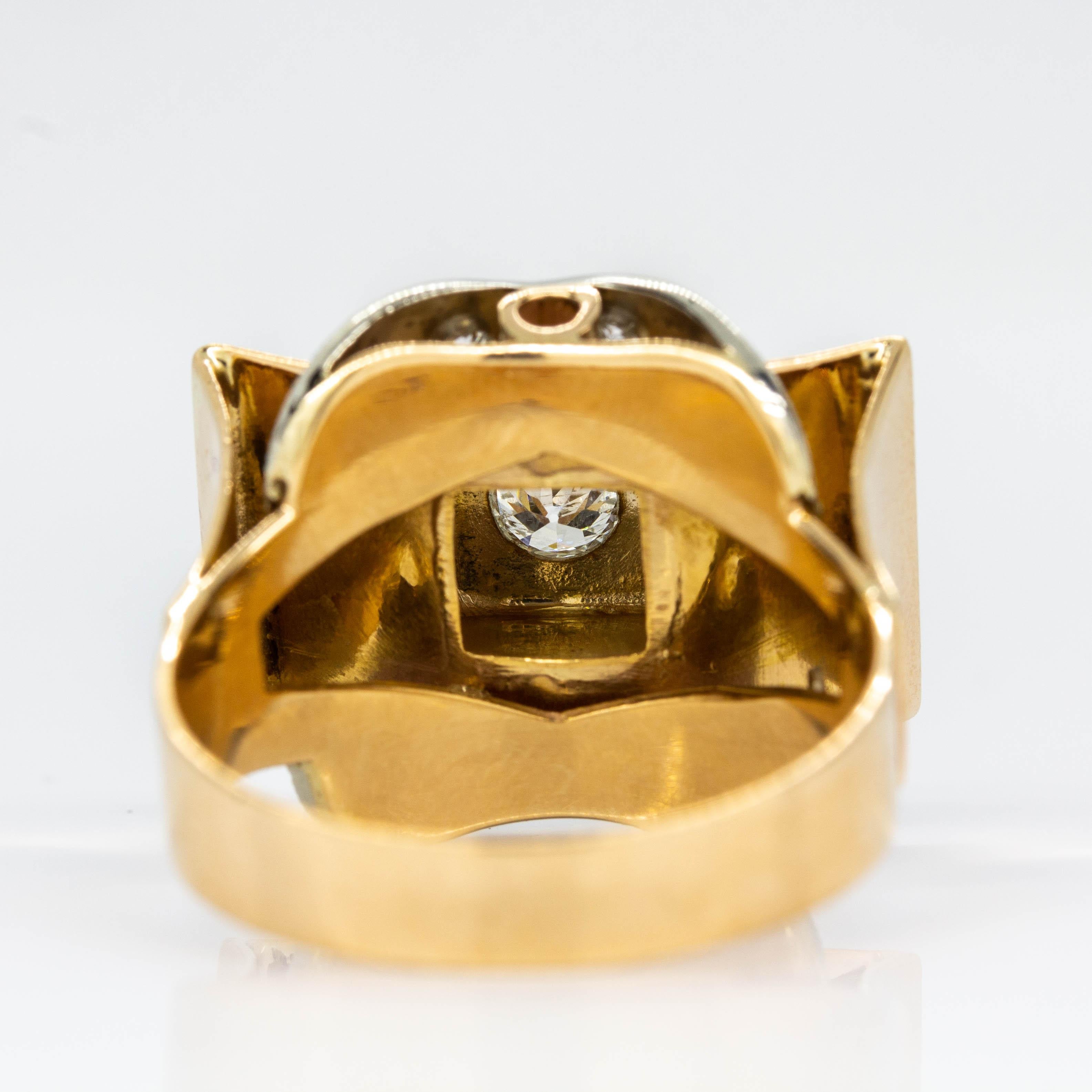 Old Mine Cut Original Retro 1940s 18 Karat Gold and Platinum Diamond Ring