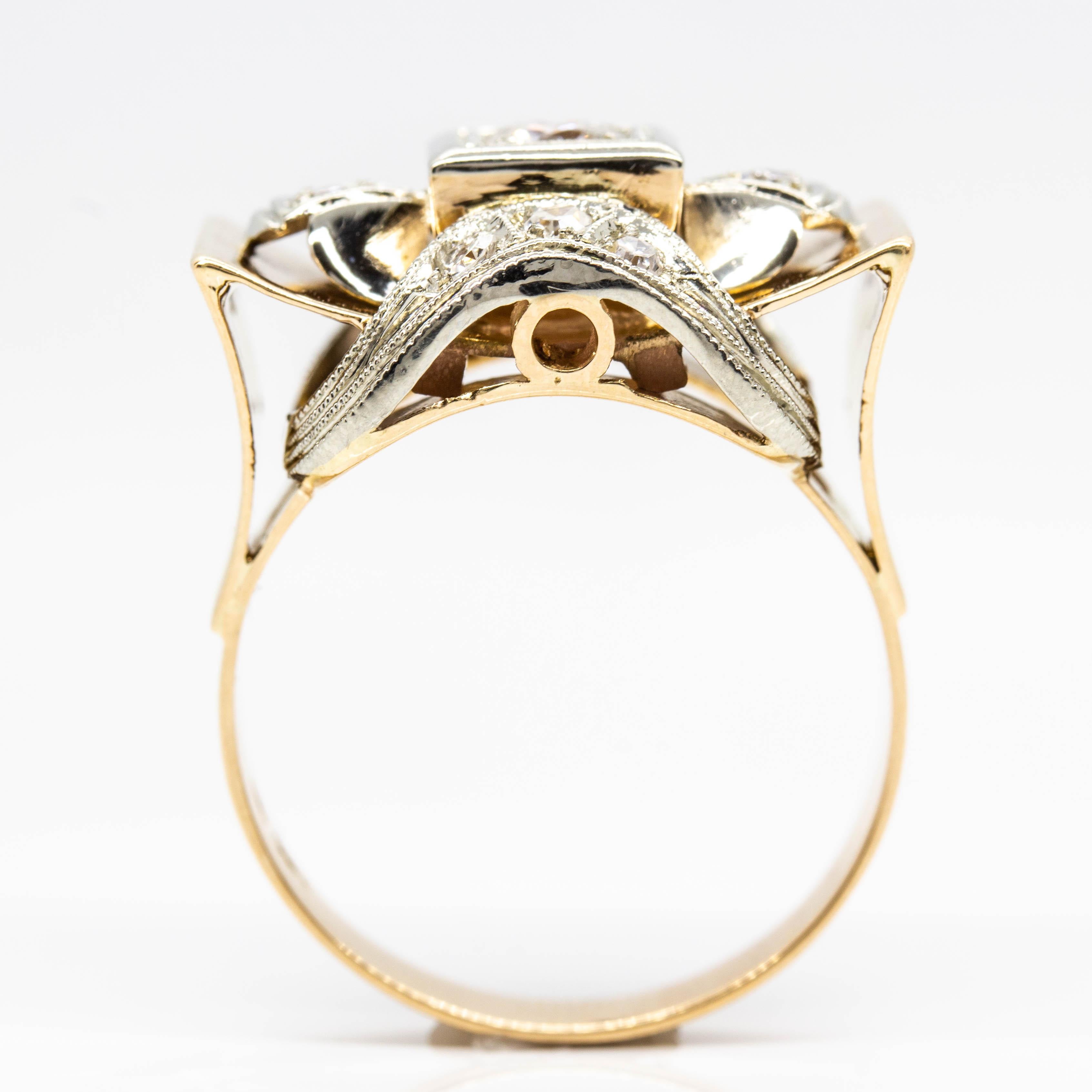 Women's or Men's Original Retro 1940s 18 Karat Gold and Platinum Diamond Ring