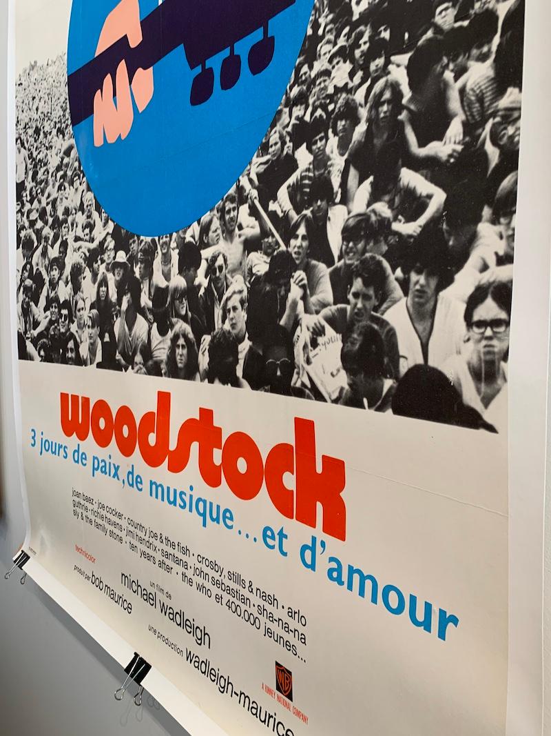 Original Retro Vintage Film poster, 'Woodstock' 1970 

Il s'agit de l'affiche française du documentaire rock classique relatant l'incroyable histoire du festival de musique de trois jours, Woodstock. Conçu par Arnold Skolnick à partir de