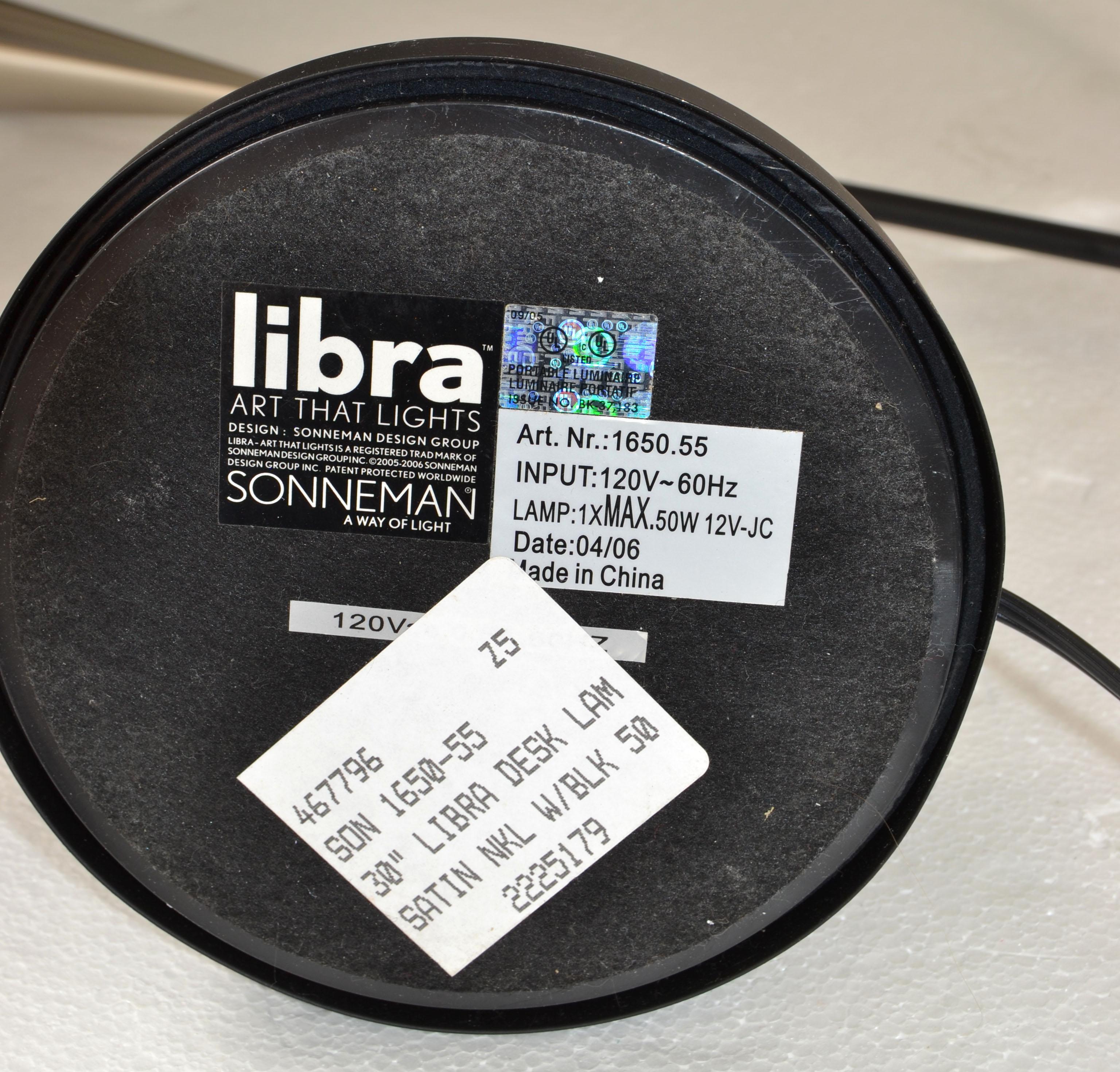 Postmoderne Libra-Schreibtischlampe aus schwarzem Stahl, satiniertem Nickel und Nickel 06, Robert Sonneman im Angebot 10