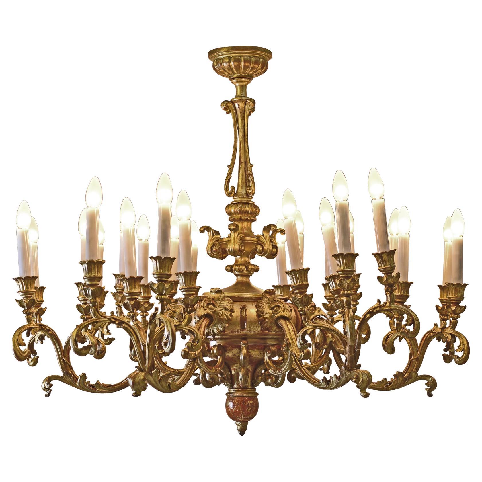 Original Rococo/Barock Chandelier, Limewood, 24 Flames, Perfectly Renovated