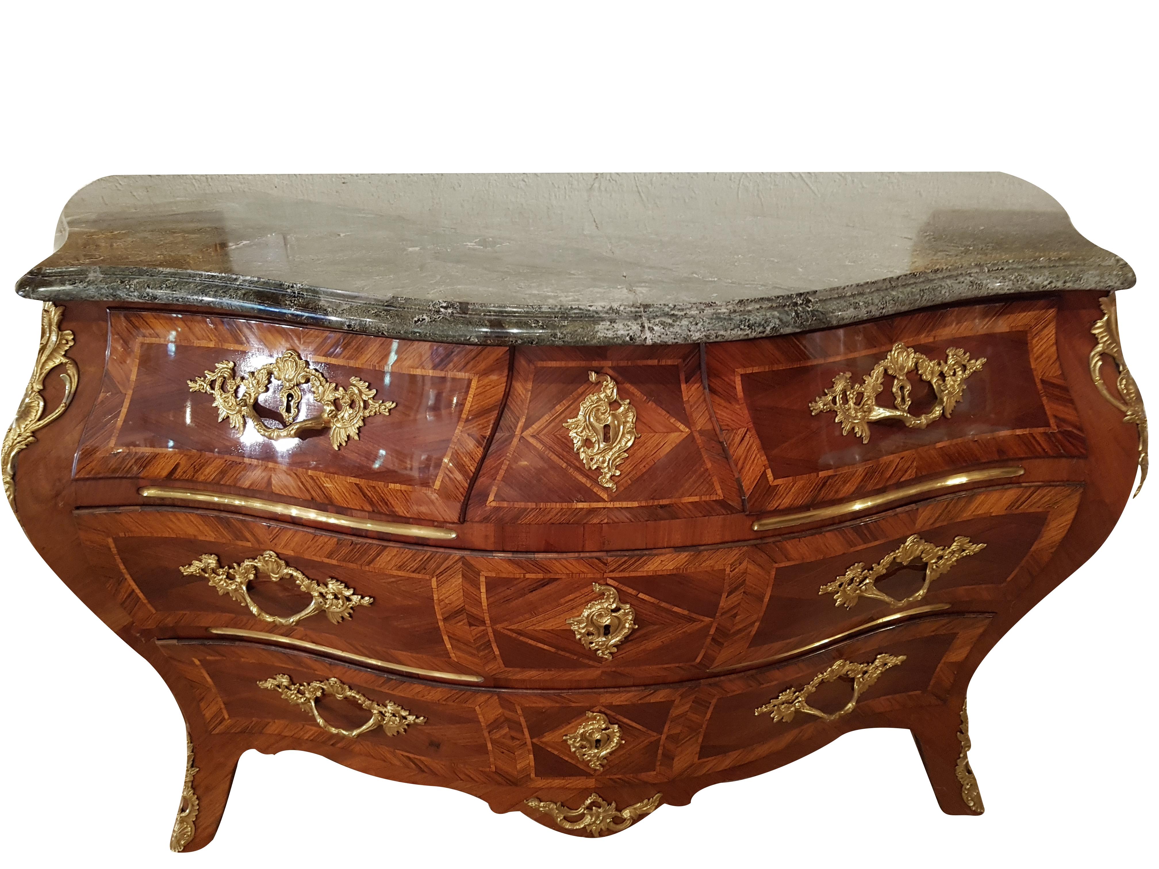 Veneer Original Rococo Commode with Marble Top For Sale