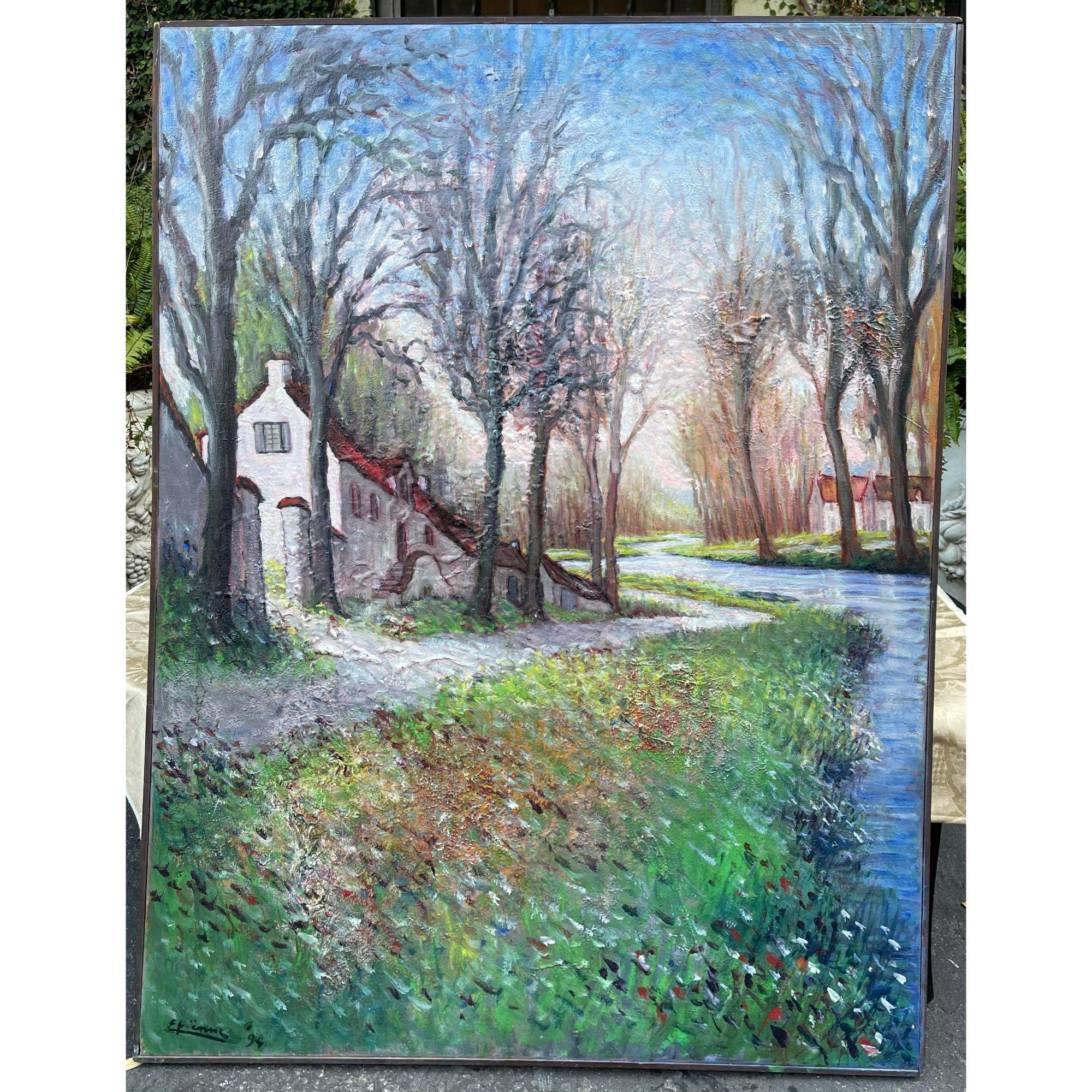 Modernist Original Roger Etienne Landscape Oil Painting. Etienne’s large Paris landscapes are desirable among collectors as he painted only a few. 

Additional information:
Materials: Canvas, Oil Paint
Color: Blue
Period: 1970s
Art Subjects: