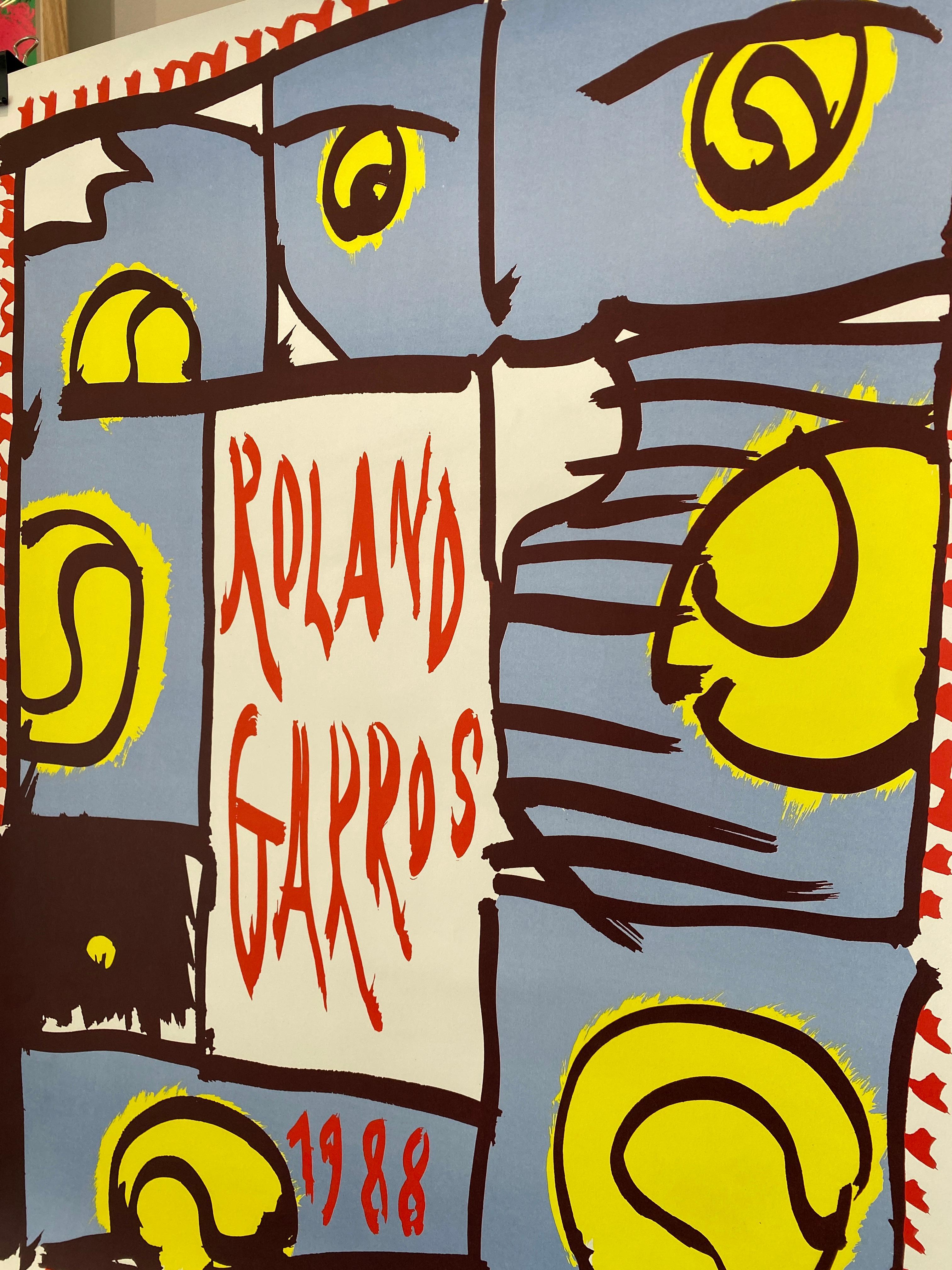 Original 'ROLAND GARROS' 1988 Tennis Tournament Poster by  Pierre Alechinsky For Sale 1