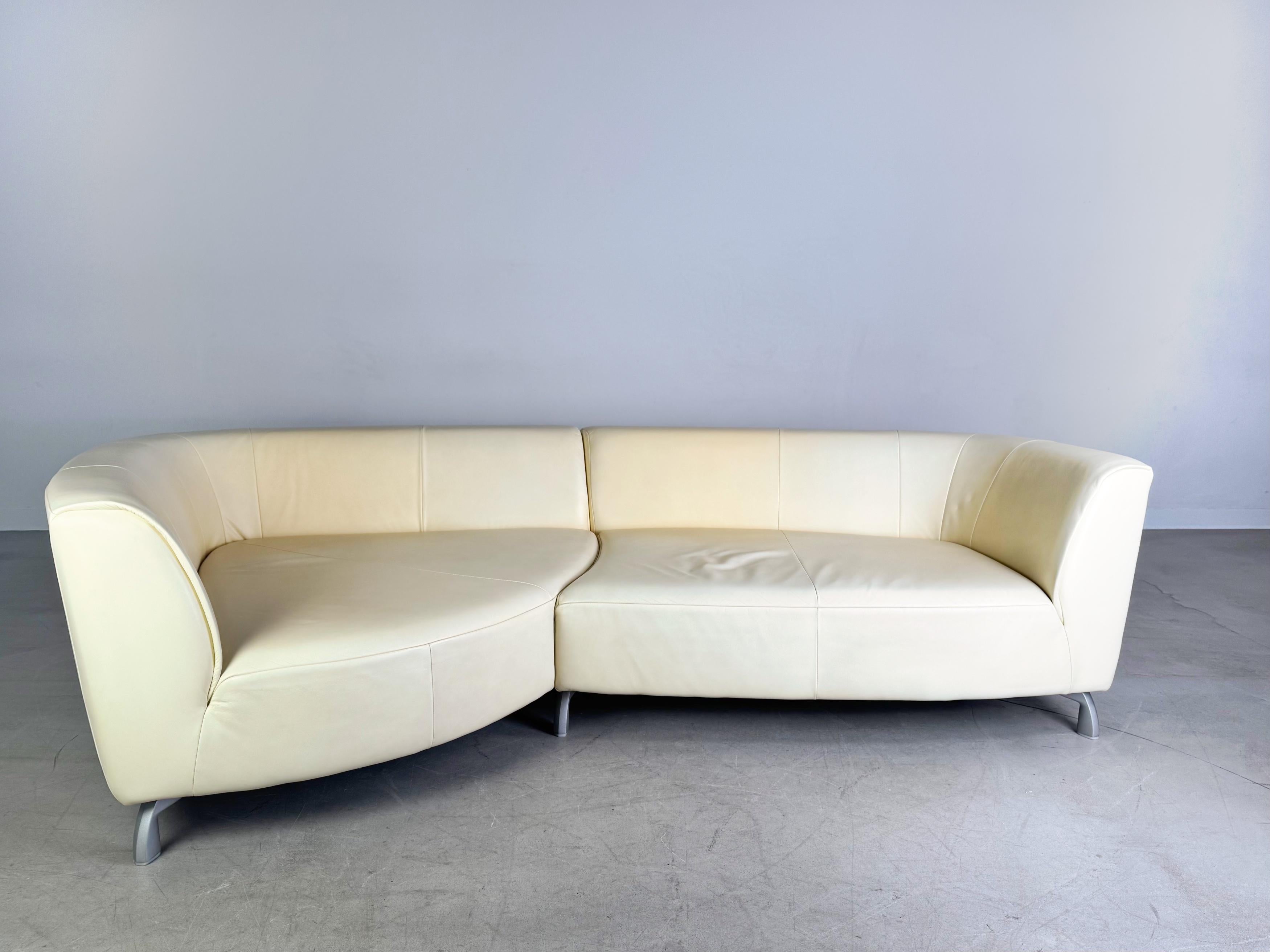 Postmoderne Rolf Benz Ecksofa Couch Onda Leder hell Design canapé original en vente