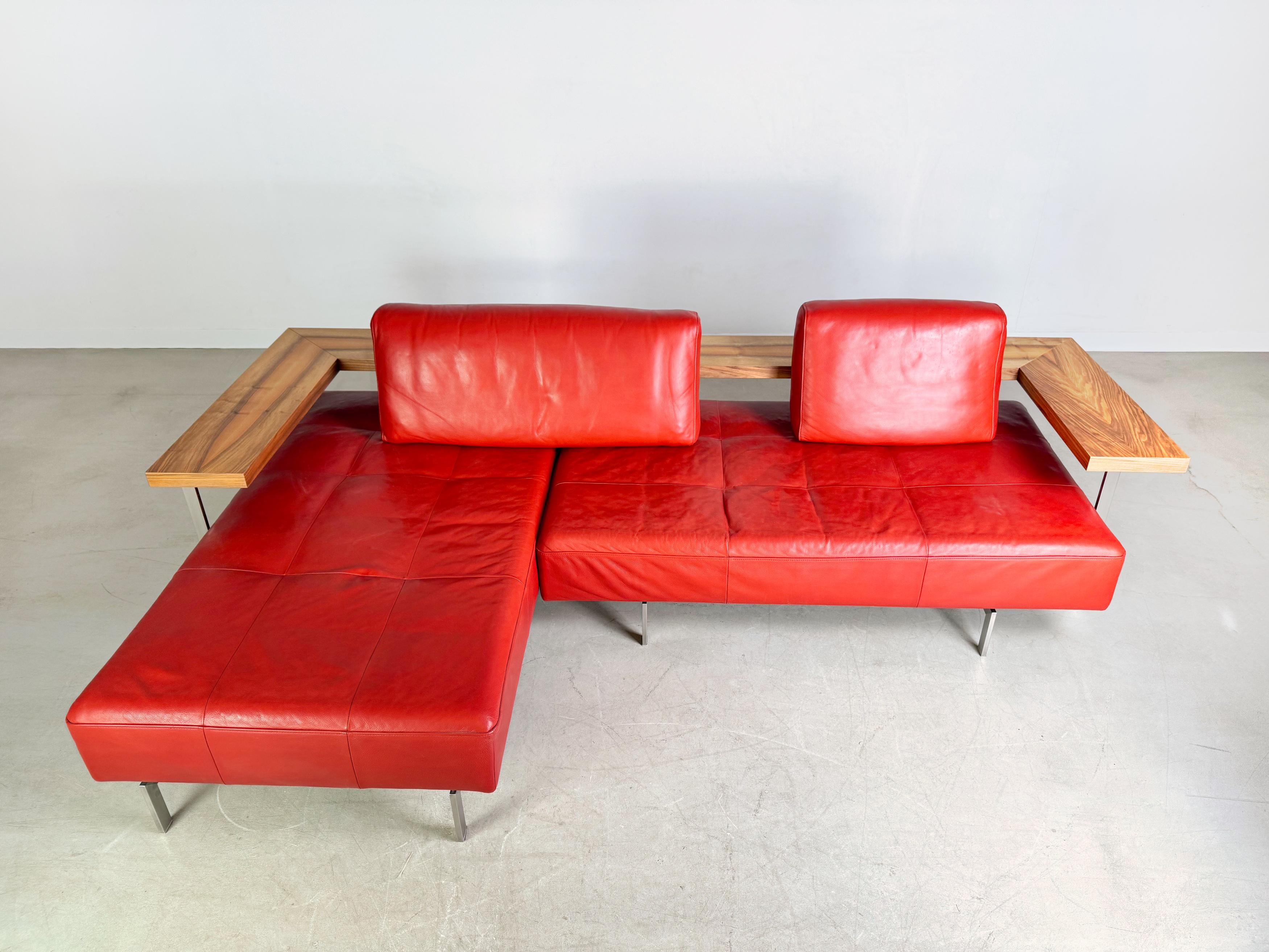 Postmoderne Rolf Benz Ecksofa Dono 6100 Couch Design Sofa Leder rot en vente