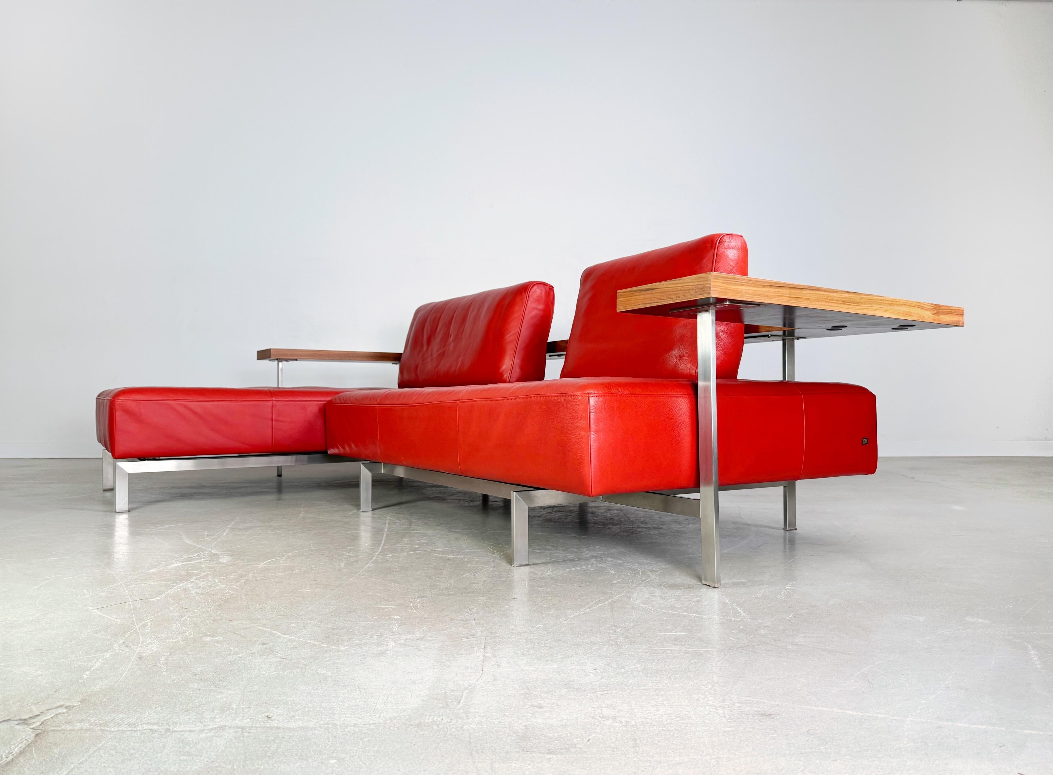 Rolf Benz Ecksofa Dono 6100 Couch Design Sofa Leder rot en vente 1