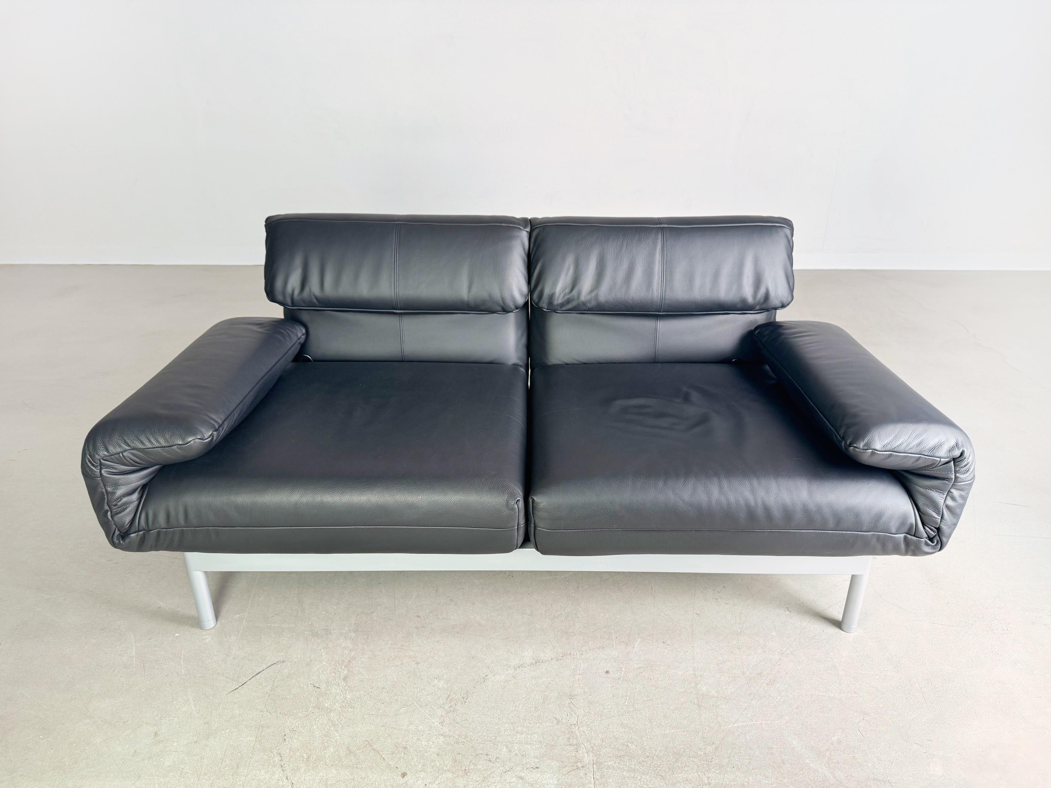 Original Rolf Benz Plura Sofá Couch Leder schwarz Design Zweisitzer 3