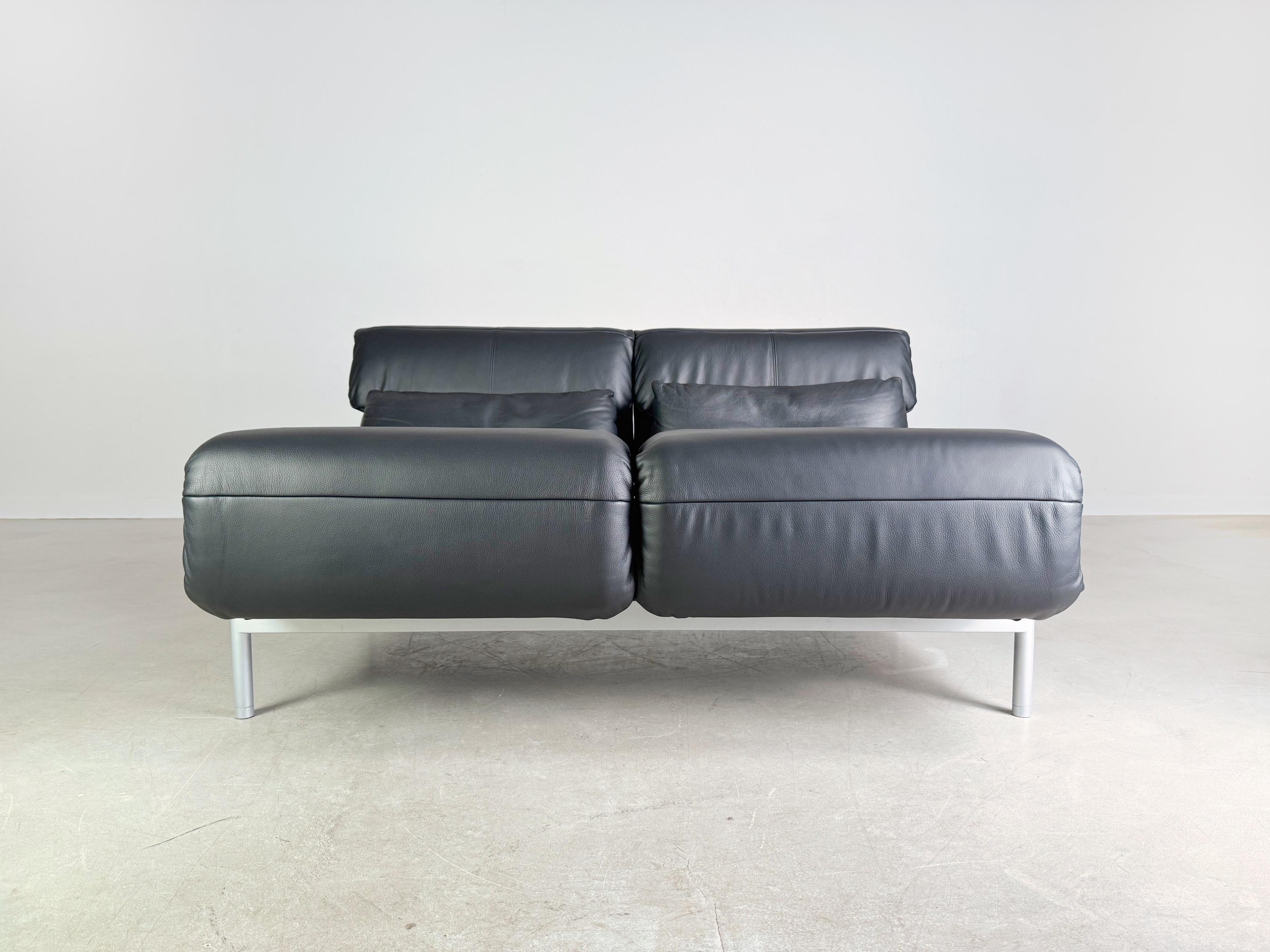 Original Rolf Benz Plura Sofá Couch Leder schwarz Design Zweisitzer Posmoderno