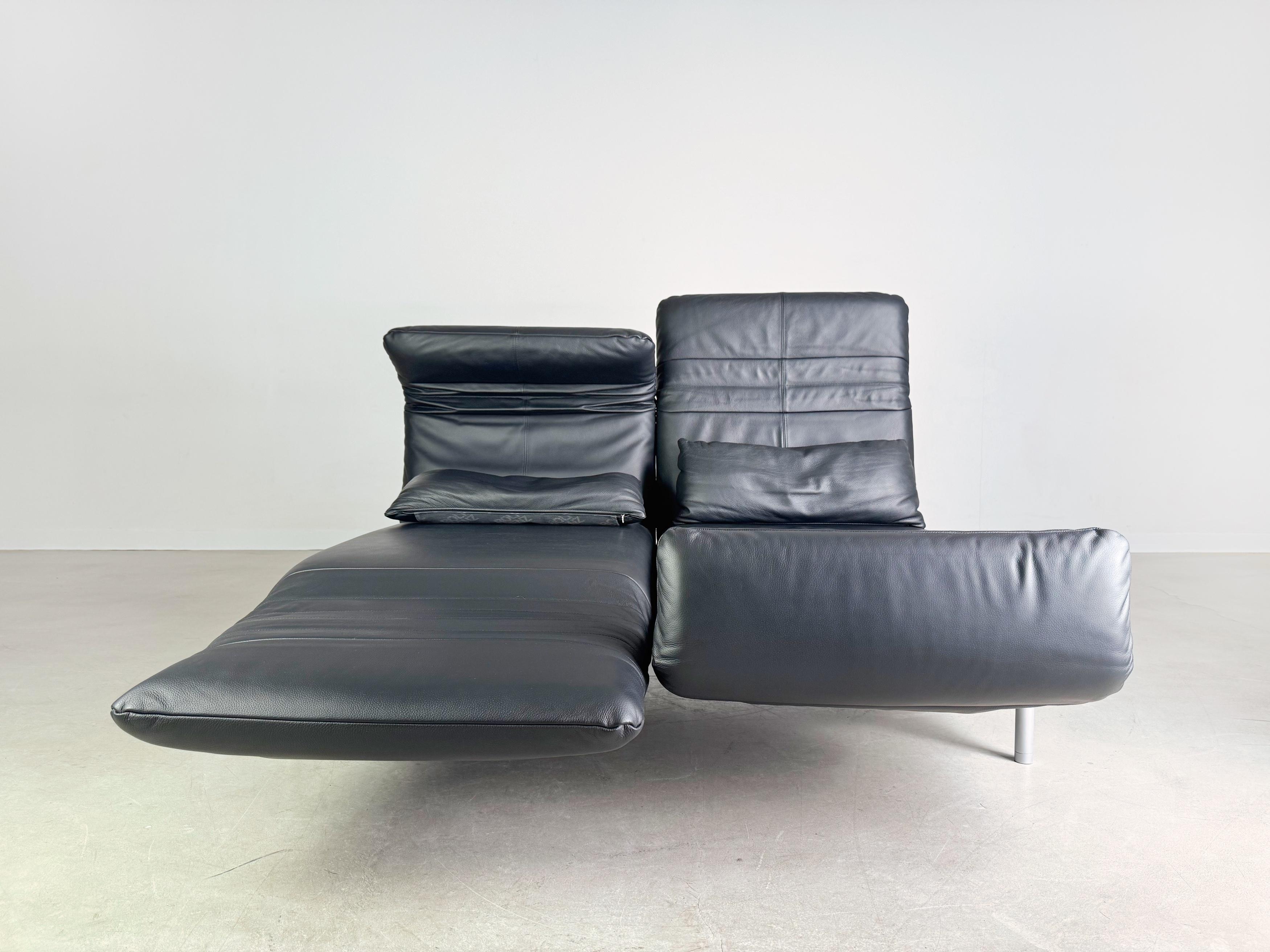 Original Rolf Benz Plura Sofá Couch Leder schwarz Design Zweisitzer Alemán