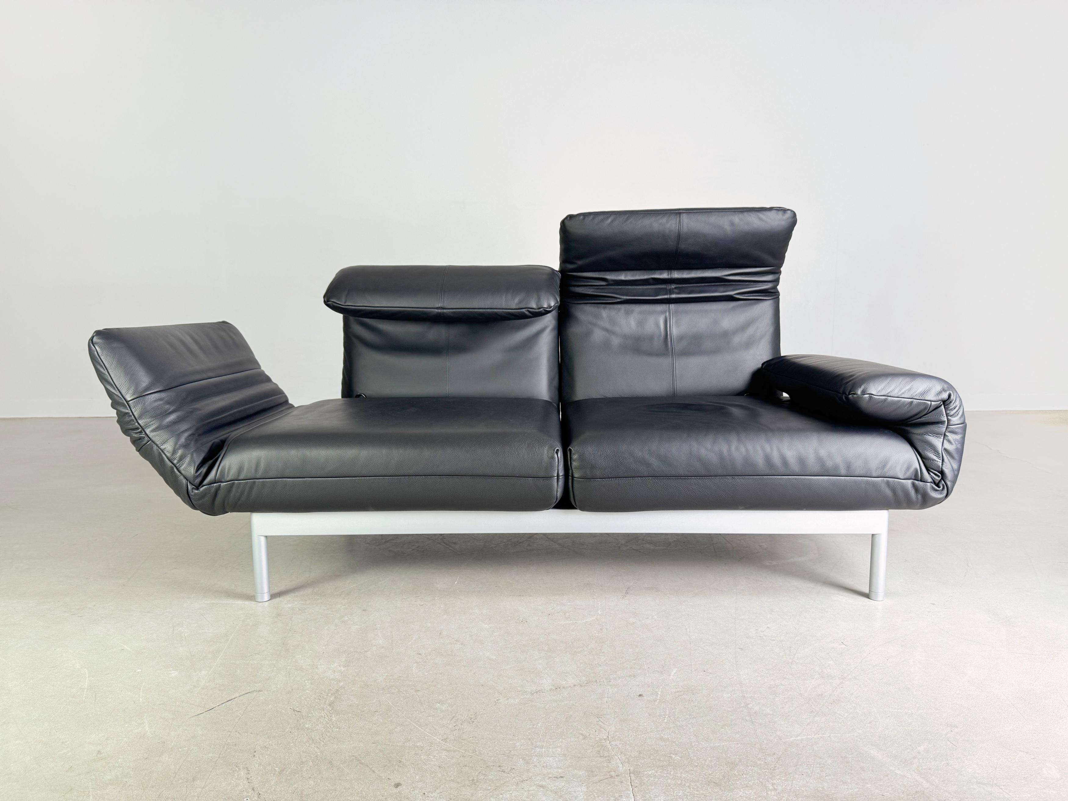 Original Rolf Benz Plura Sofá Couch Leder schwarz Design Zweisitzer Tela