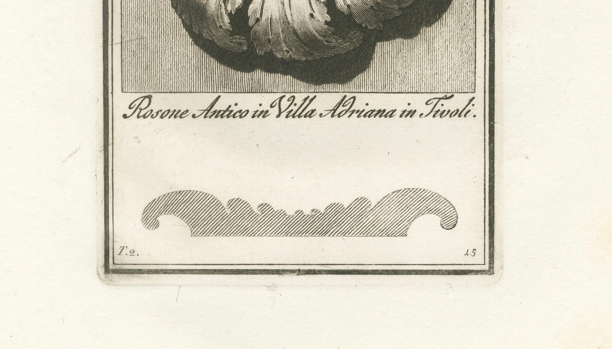 Gravé Gravure originale d'une rosette romaine de la Villa Adriana de Tivoli, planche 45 en vente