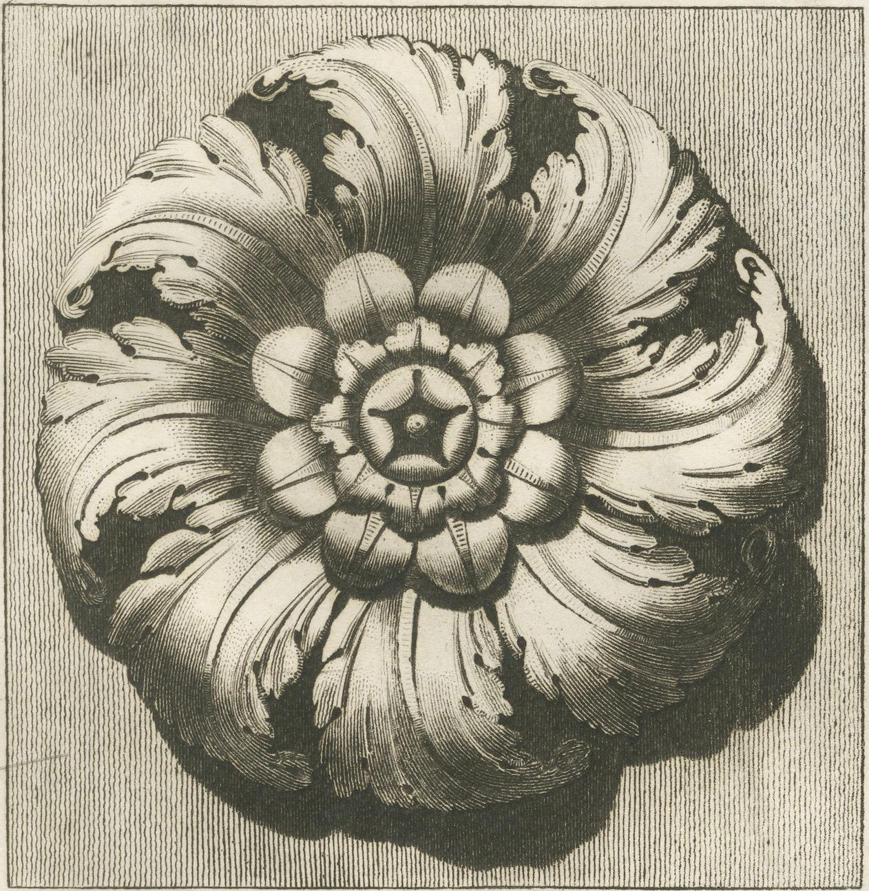 Gravure originale d'une rosette romaine de la Villa Adriana de Tivoli, planche 45 Bon état - En vente à Langweer, NL