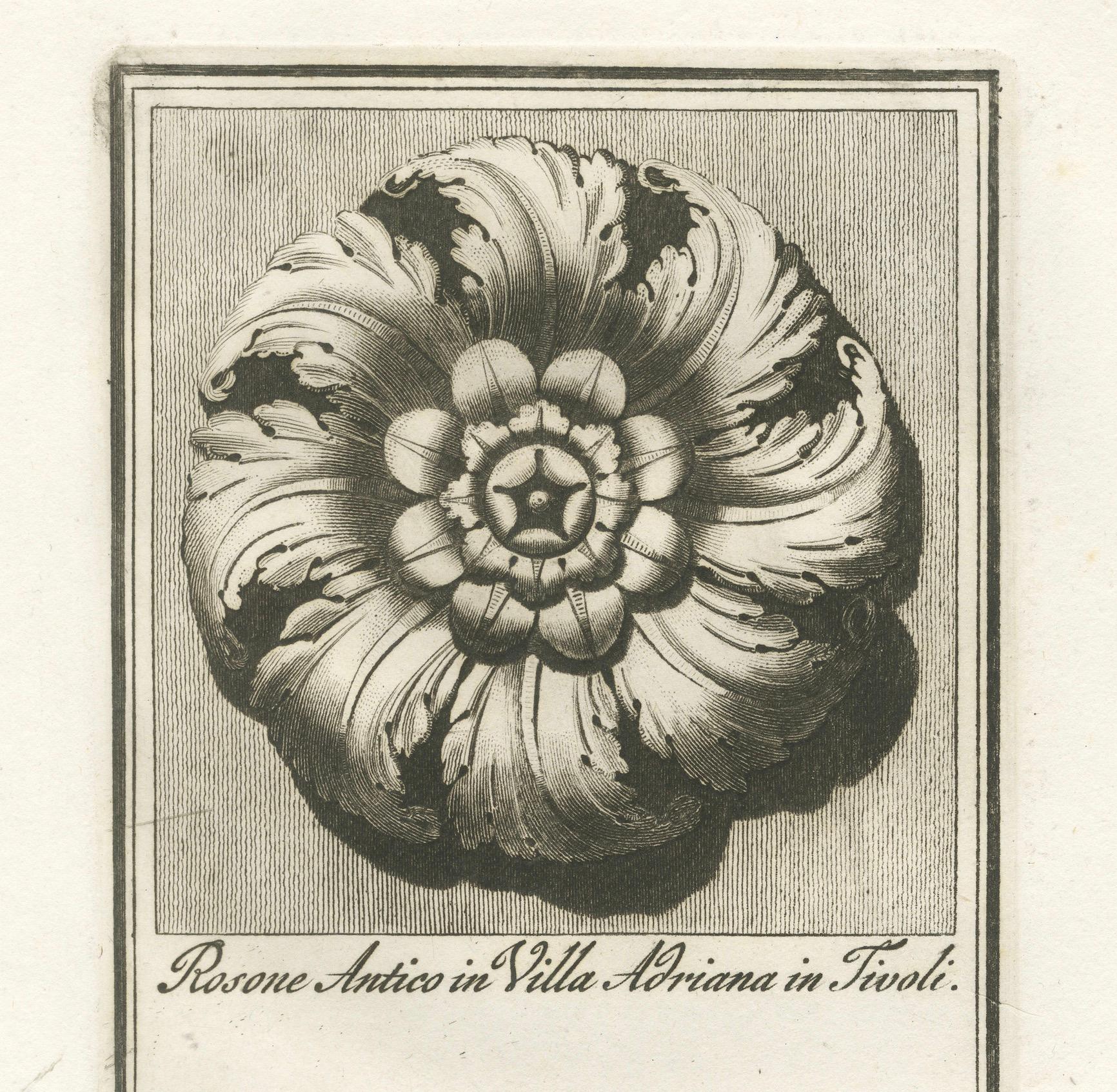 Fin du XVIIIe siècle Gravure originale d'une rosette romaine de la Villa Adriana de Tivoli, planche 45 en vente