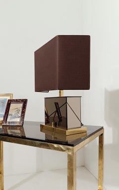 Original Romeo Rega Table Lamp made in Brass and Bevelled Smoked Mirror Italy70s