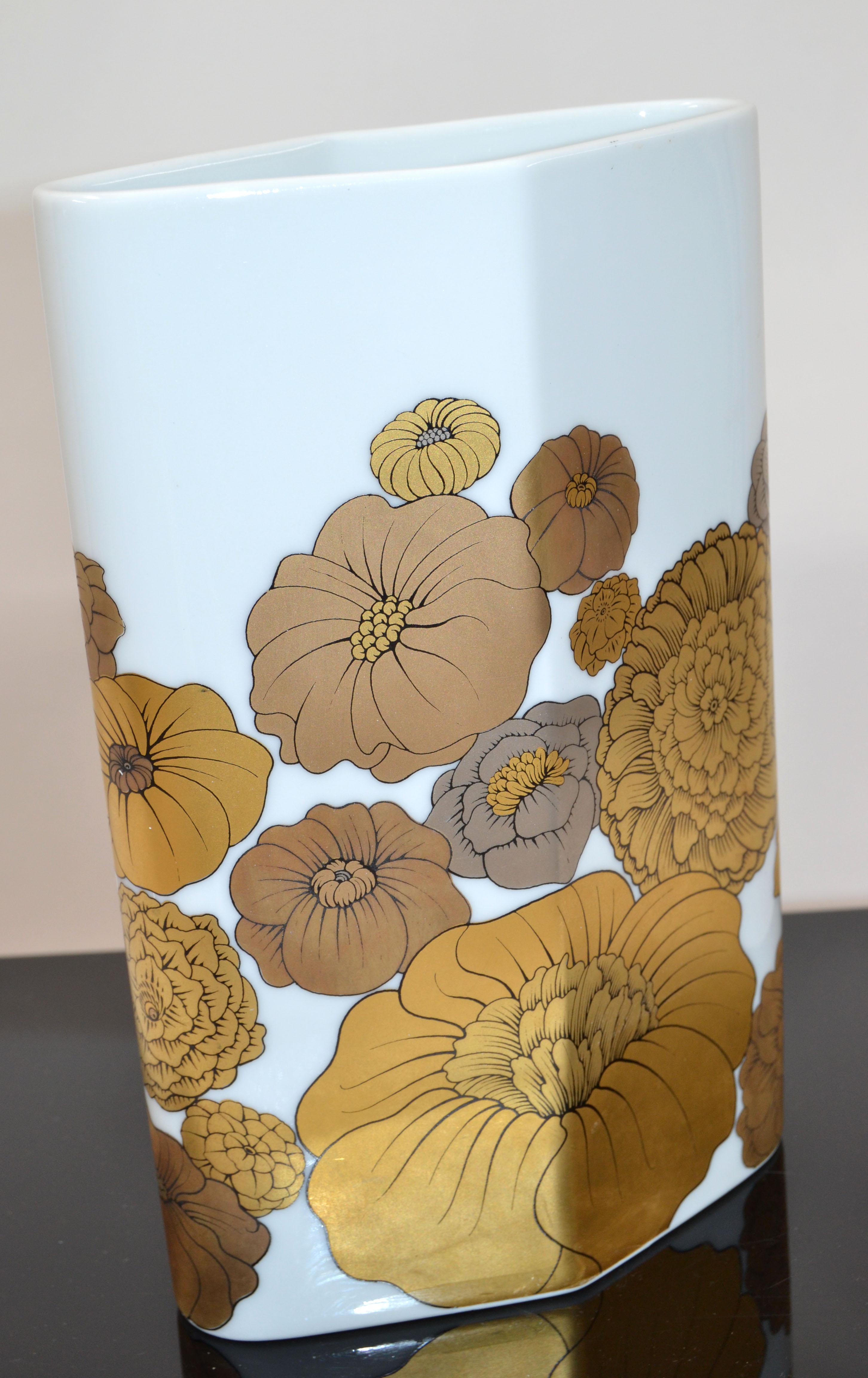 Hand-Painted Original Rosenthal Porcelain & Gold Vase Studio-Linie Germany by Wolfgang Bauer