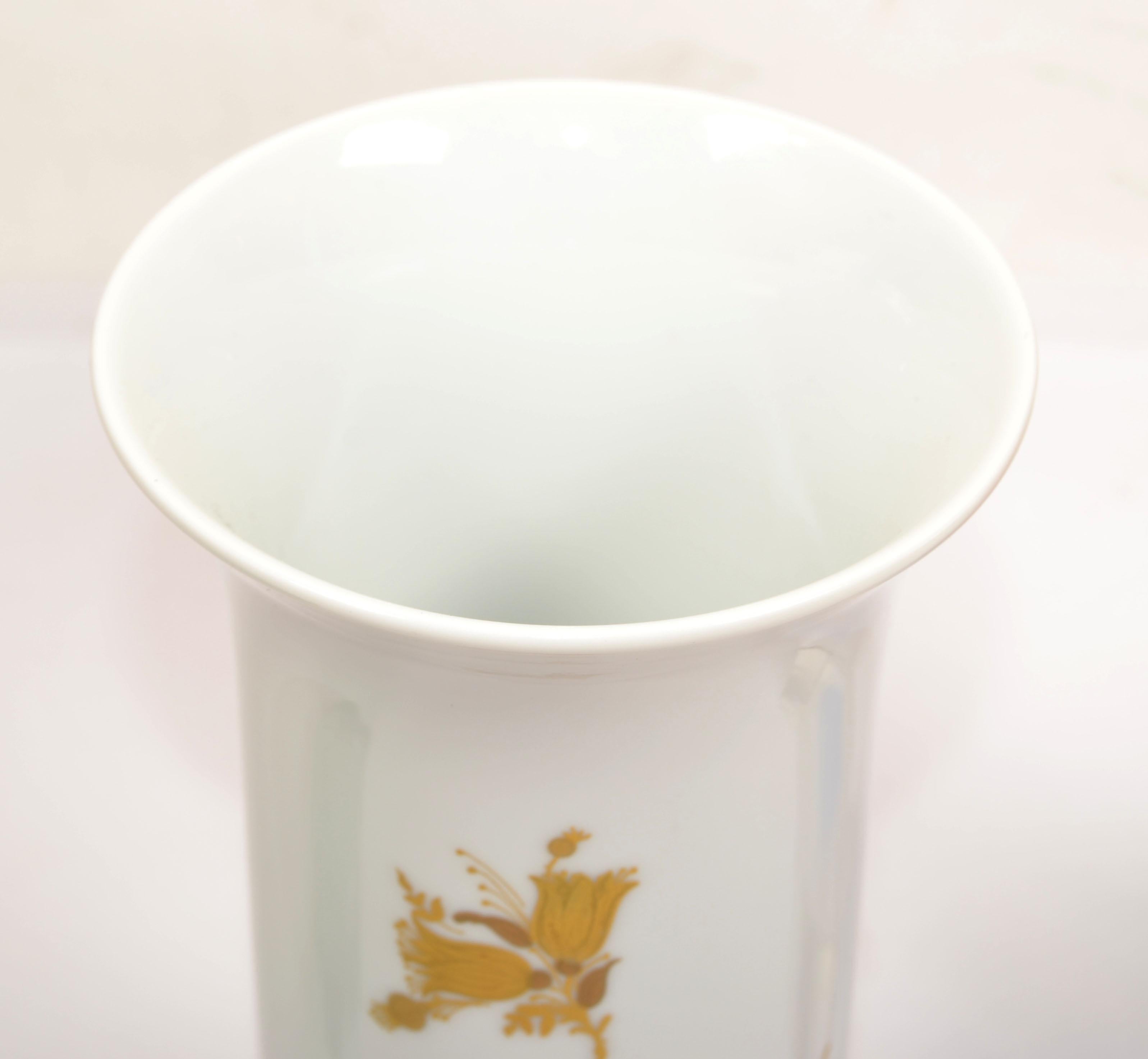 Original Rosenthal White Porcelain Flower Vase Hand Painted Gold Leaf Flowers For Sale 5