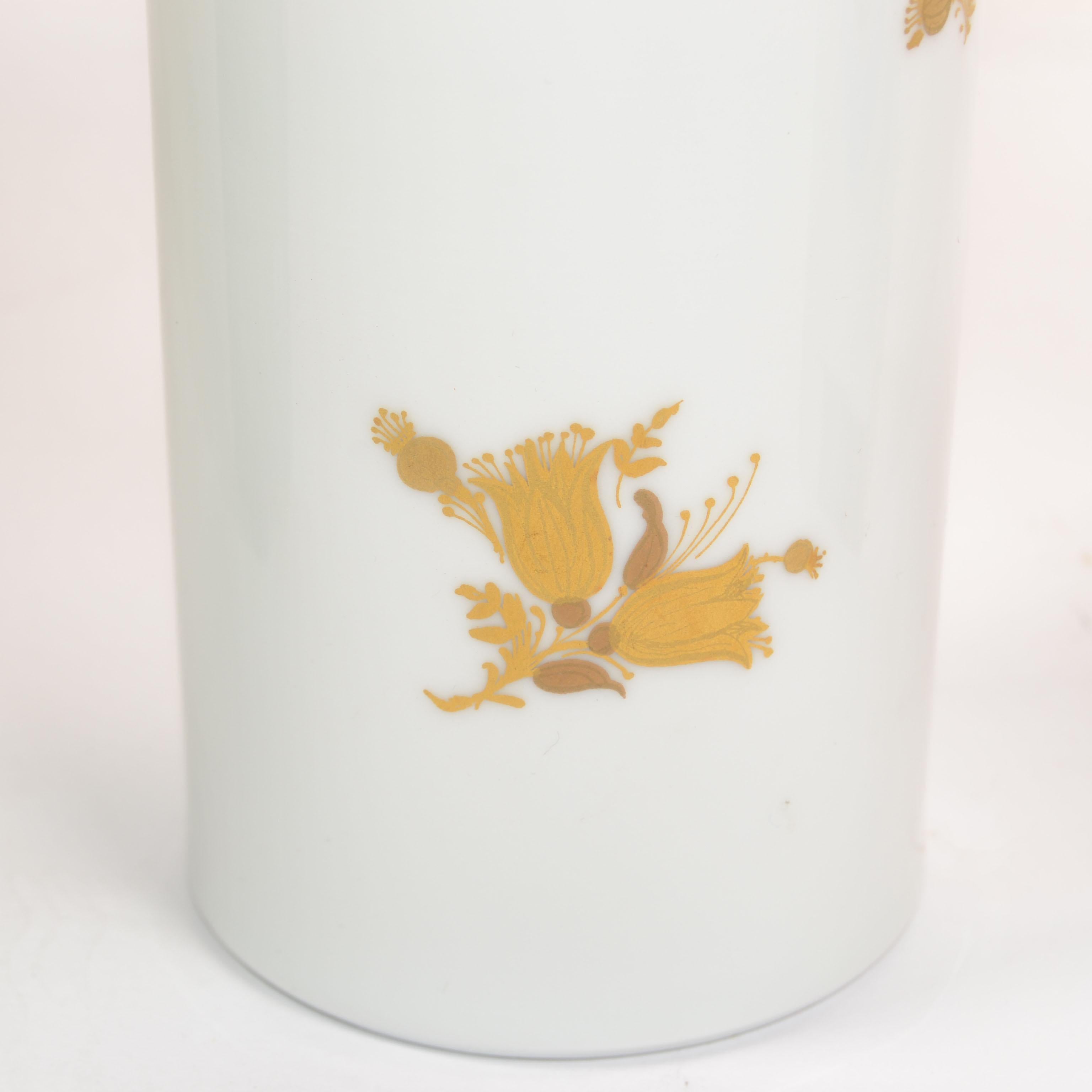 Original Rosenthal White Porcelain Flower Vase Hand Painted Gold Leaf Flowers For Sale 2