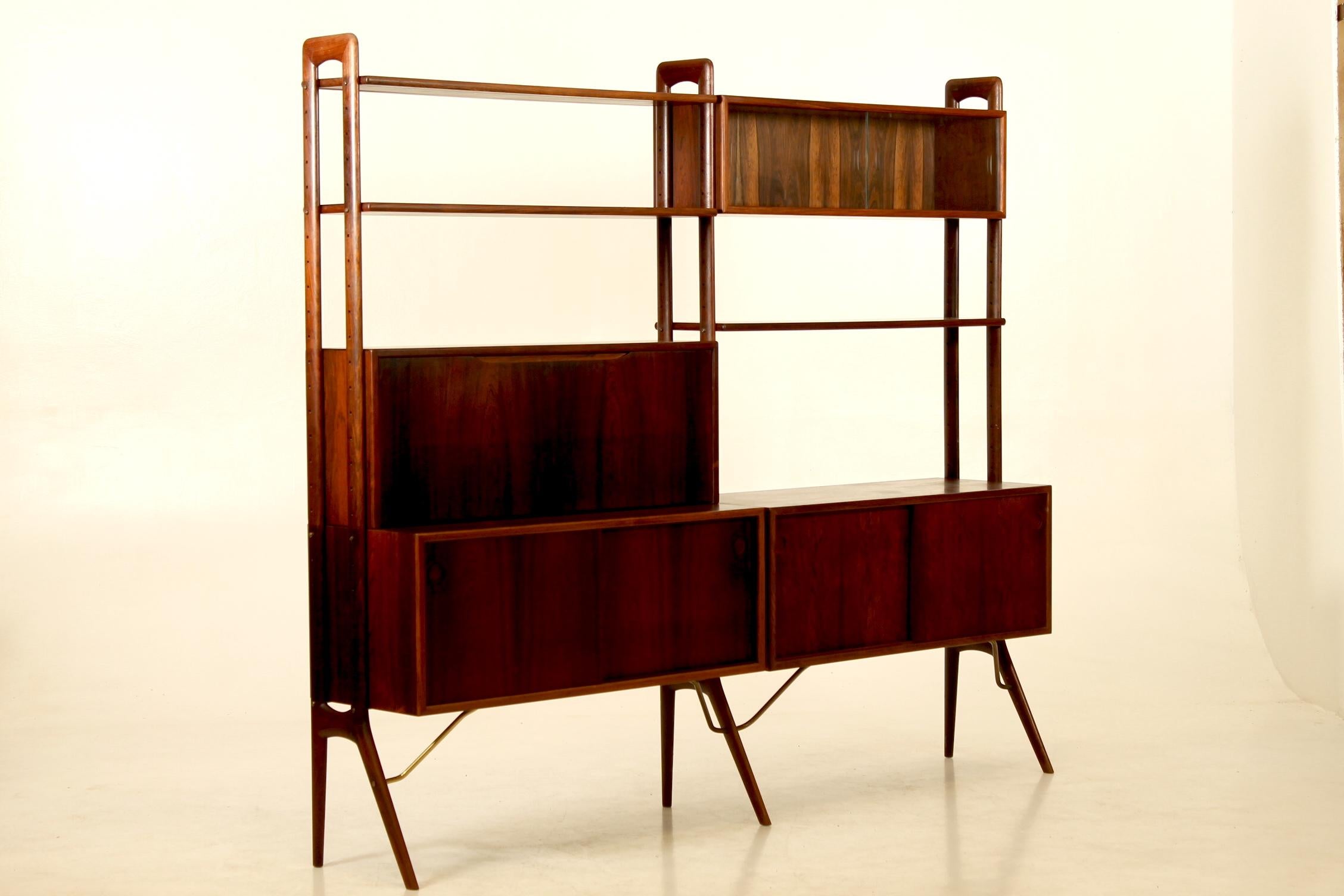 Brass original rosewood bookcase by Kurt Østervig, Denmark.