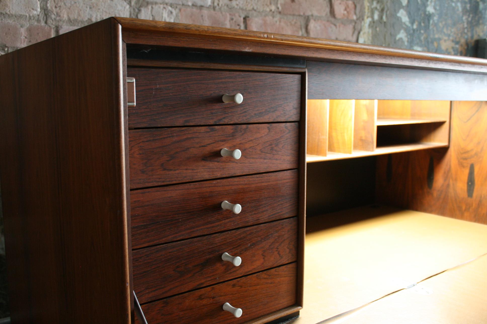 20th Century Original Rosewood Thin Edge Secretary Desk / Cabinet by George Nelson
