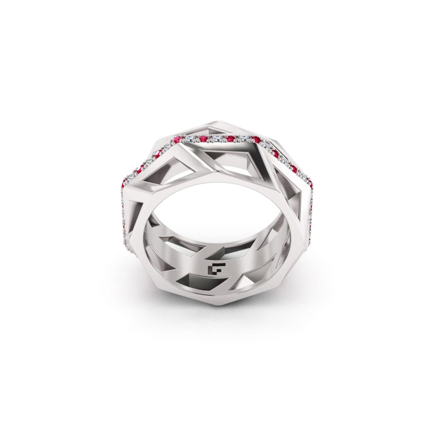 Original Anillo de Diamantes Rubí Blanco Elegante Anillo de Oro Blanco de 18 K para Ella para Él en Nuevo estado para la venta en Genève, GE